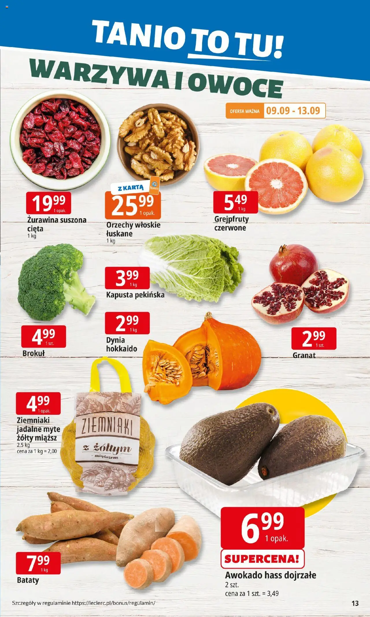 E.Leclerc Gazetka - Warszawa Ursynów od 08.09.2025 | Strona: 13 | Produkty: Kapusta pekińska, Żurawina, Awokado, Warzywa