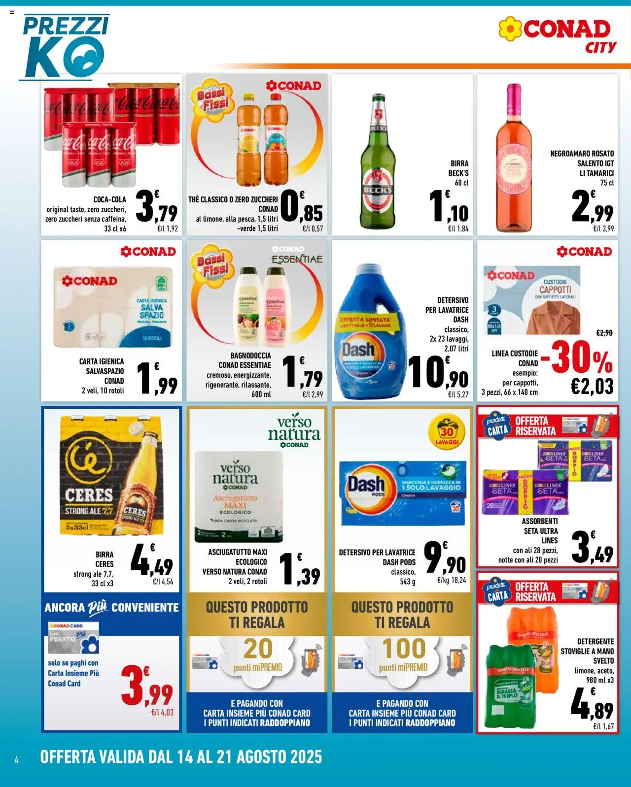 Volantino Conad del 14.08.2025 | Pagina: 4 | Prodotti: Carta igienica, Detergente, The, Asciugatutto