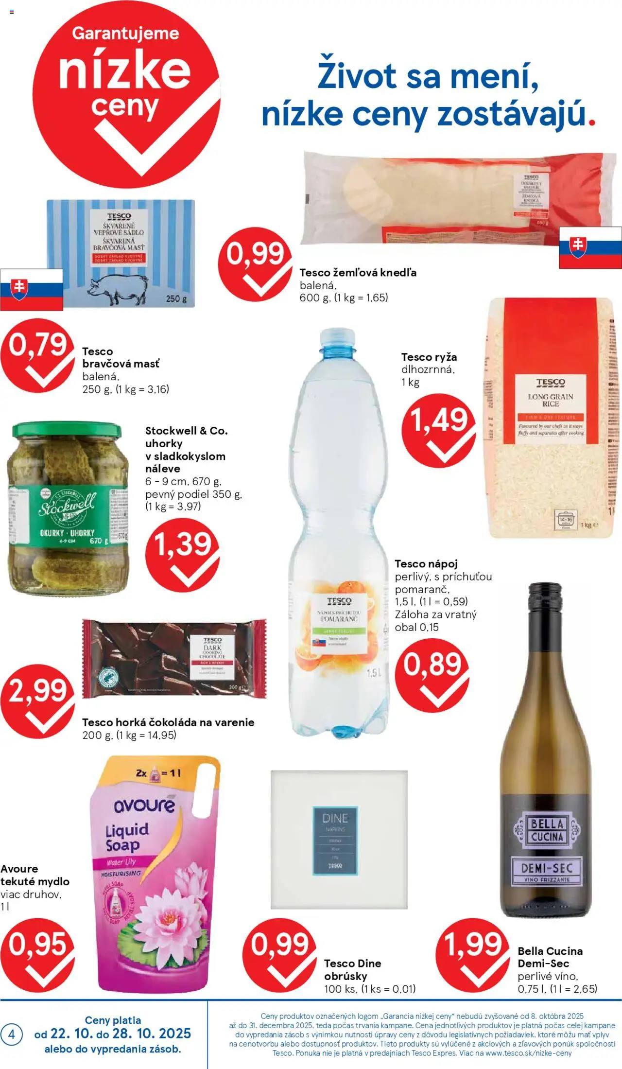 Nové Tesco akcie – leták je platný od 22.10.2025 | Strana: 4 | Produkty: Víno, Ryža, Mydlo, Čokoláda