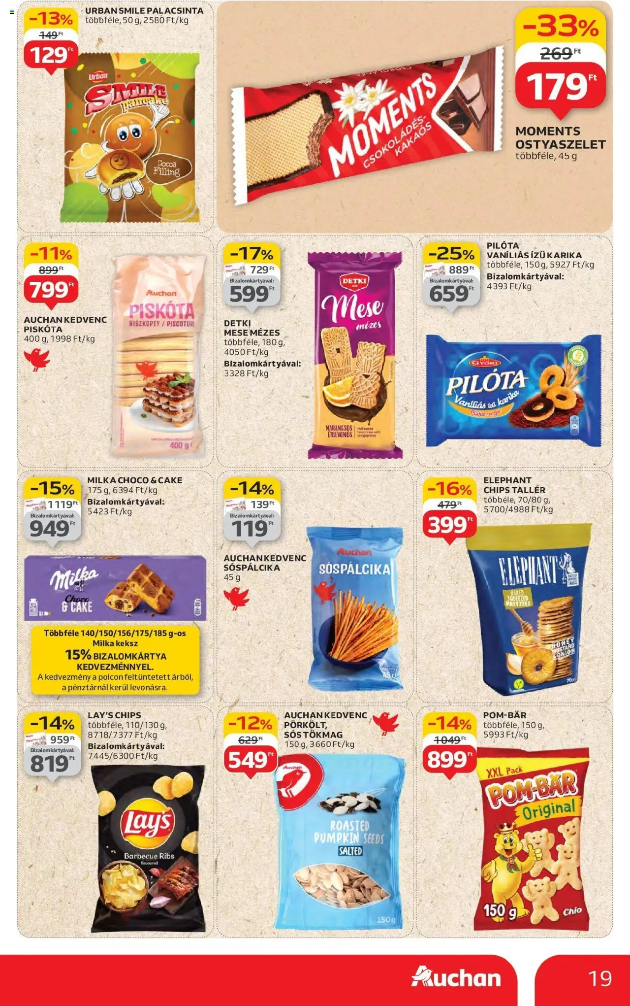 Auchan akciós ujság - amely érvényes a következő dátumtól: 31.07.2025 | Oldal: 19 | Termékek: Tökmag, Piskóta, Chips, Keksz
