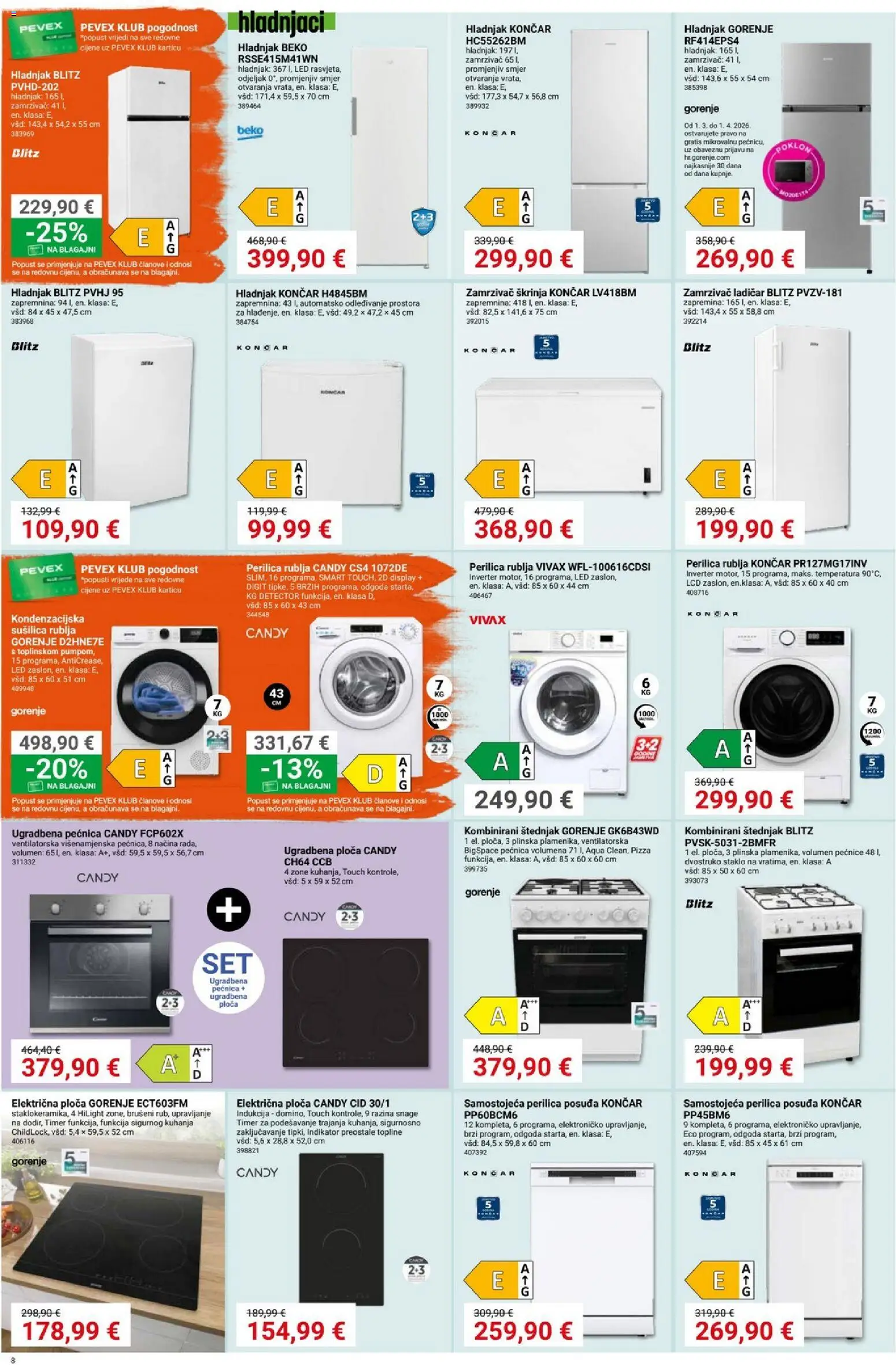 Pevex katalog | vrijedi od 05.03.2026 | Stranica: 8 | Proizvodi: Perilica posuđa, Perilica rublja, Hladnjak, Pećnica