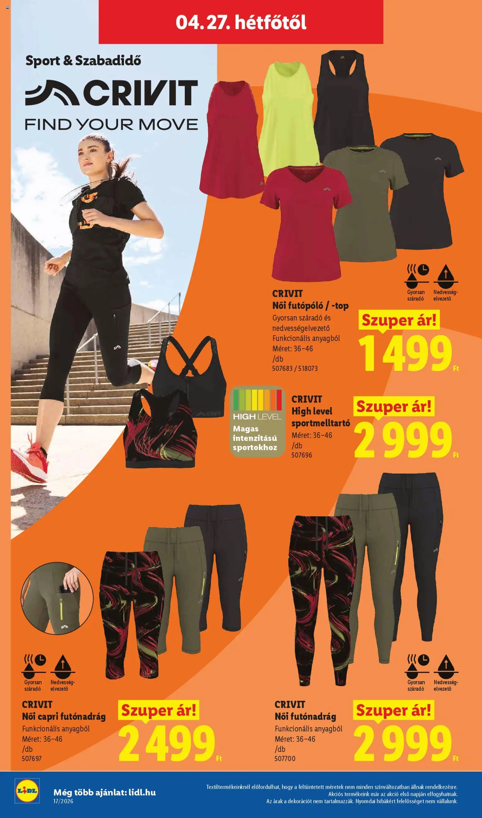 Lidl akciós ujság - amely érvényes a következő dátumtól: 23.04.2026 | Oldal: 50 | Termékek: Sportmelltartó, Leggings