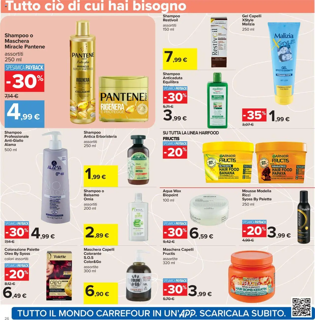 Volantino Carrefour del 05.09.2025 | Pagina: 26 | Prodotti: Shampoo, Balsamo, Maschera, Gel capelli