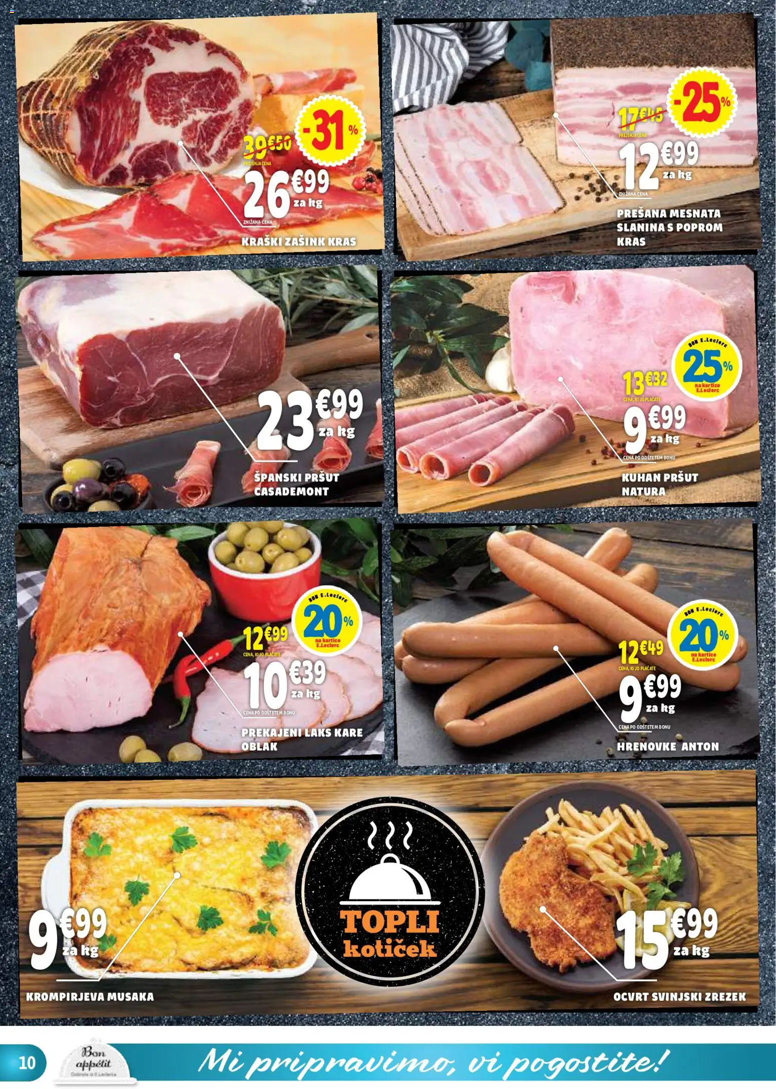 Novi E.leclerc katalog ponudbe – veljaven od 12.11.2025 | Stran: 10 | Izdelki: Hrenovke, Pršut, Slanina
