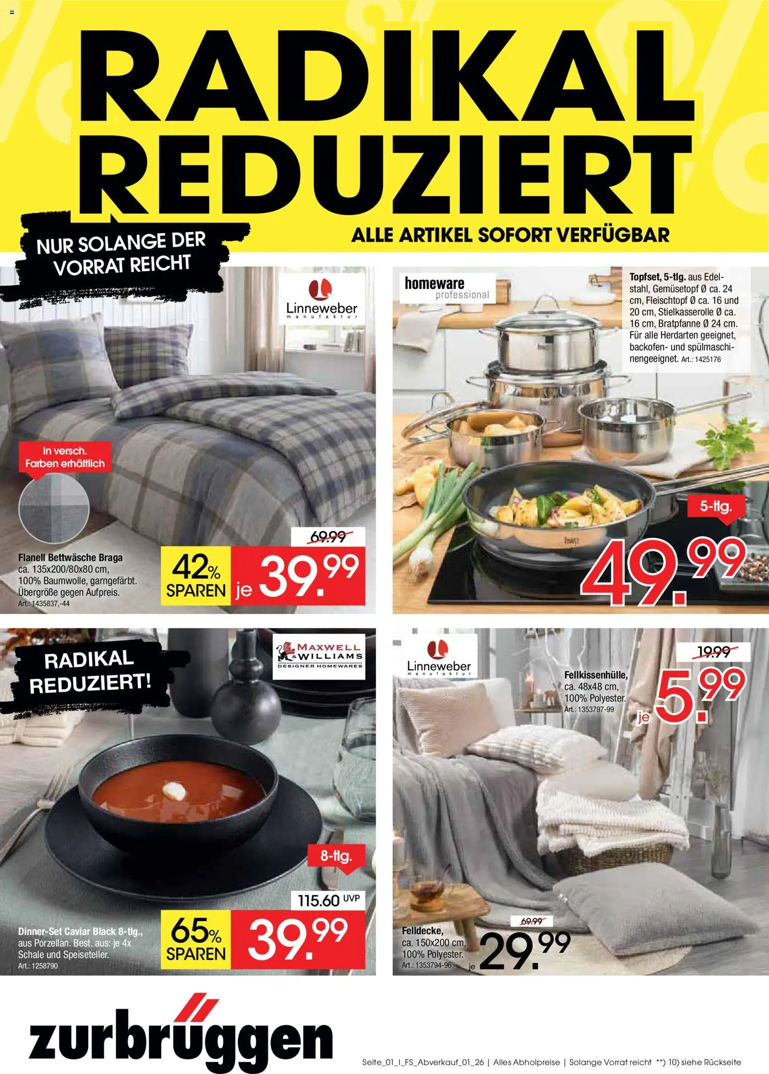 Zurbrüggen Abverkauf Fachsortimente – gültig ab 16.03.2026 | Seite: 1 | Produkte: Bettwäsche, Backofen