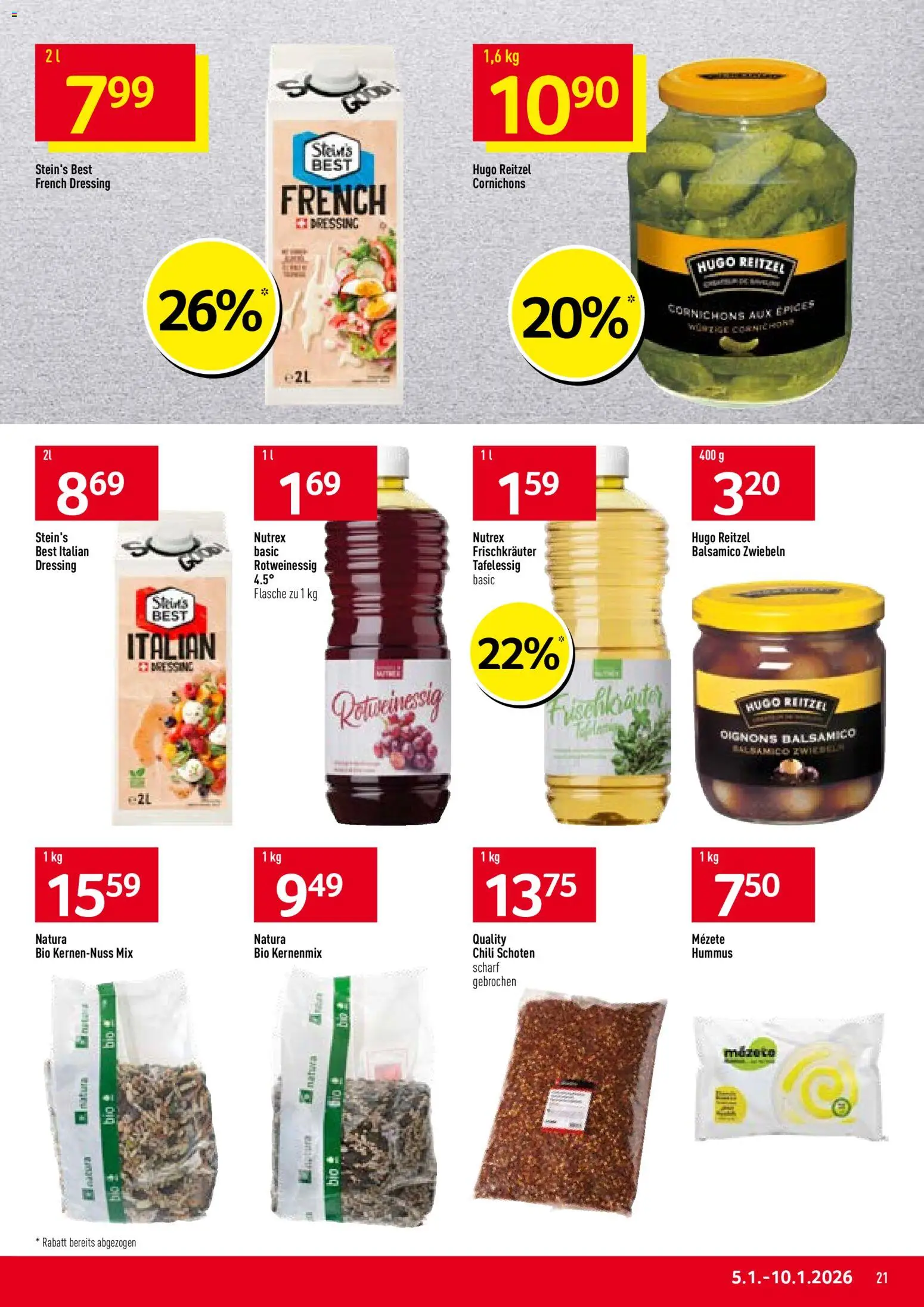 Prodega Aktionen – gültig ab 05.01.2026 | Seite: 21 | Produkte: Balsamico, Dressing, Chili, Zwiebeln