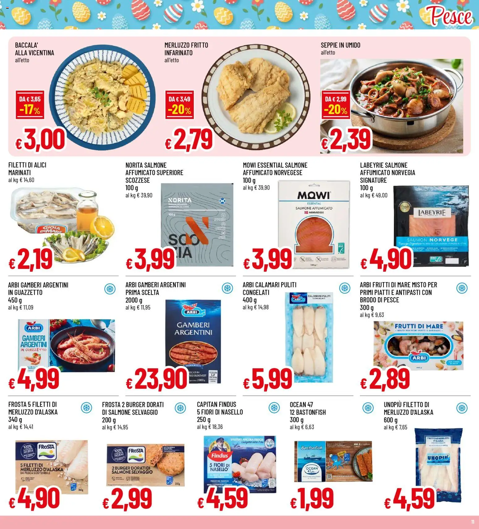 Volantino Galassia del 23.03.2026 | Pagina: 11 | Prodotti: Salmone affumicato, Merluzzo, Gamberi, Frutti di mare