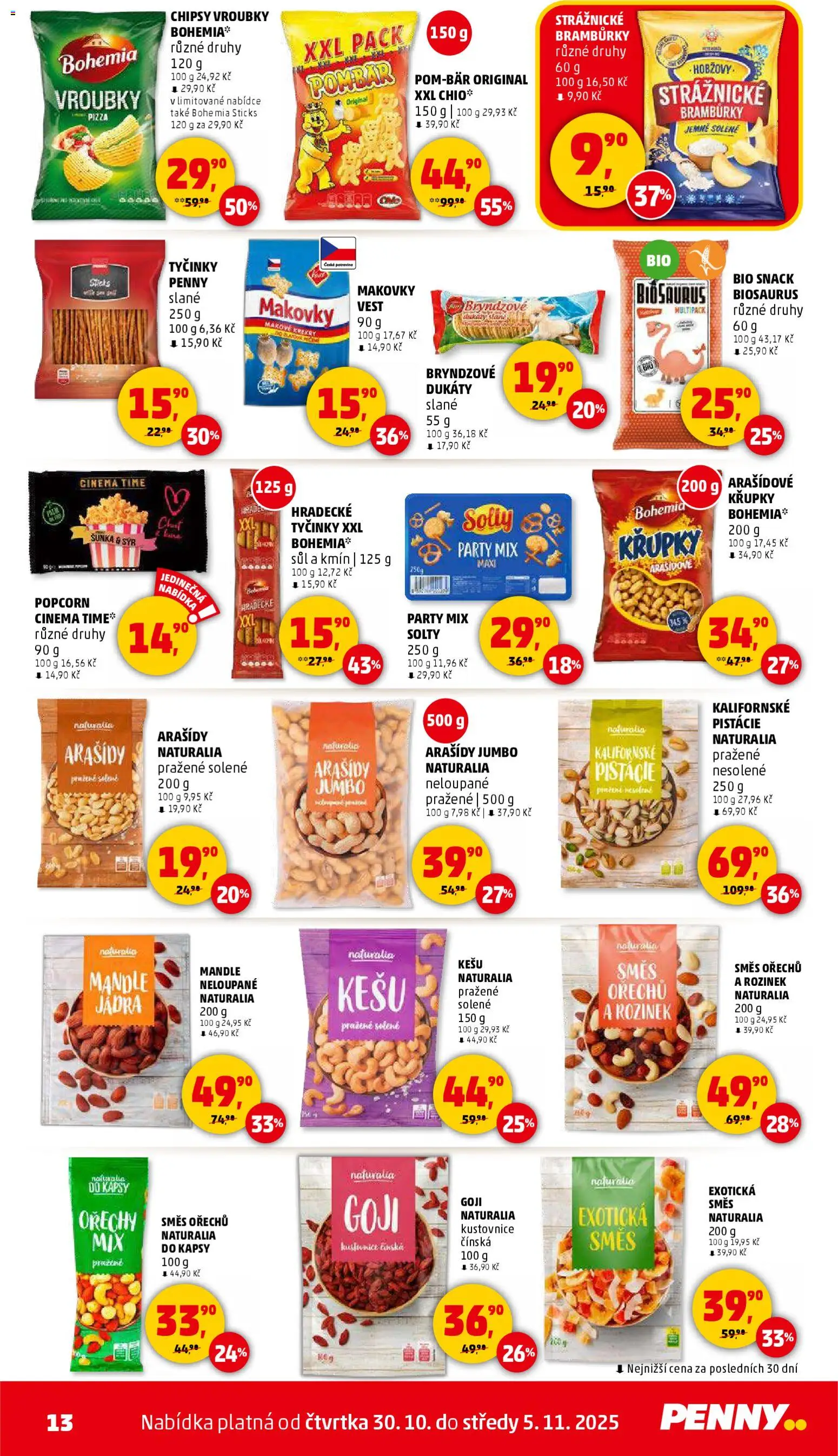 Penny Market leták - Čtvrtečník od 30.10.2025 | Strana: 13 | Produkty: Ořechy, Arašídy, Směs ořechů, Party mix