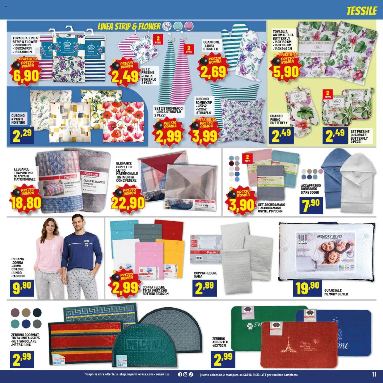 Volantino RisparmioCasa del 26.03.2026 | Pagina: 11 | Prodotti: Cuscino, Tovaglia, Zerbino, Guanciale