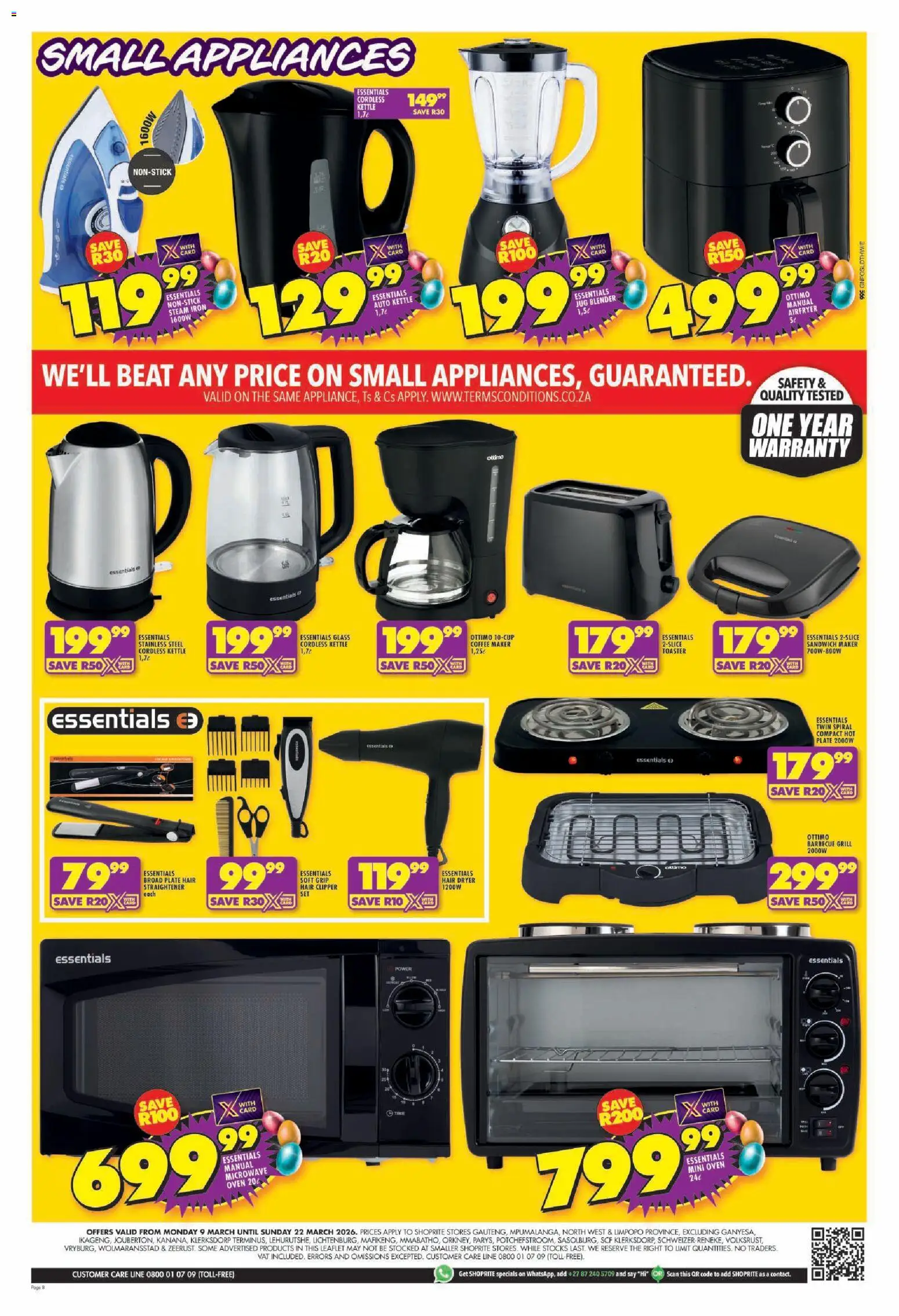 New Shoprite catalogue – valid from 09.03.2026 | Page: 8 | Products: Oven, Plate, Grill, Toaster