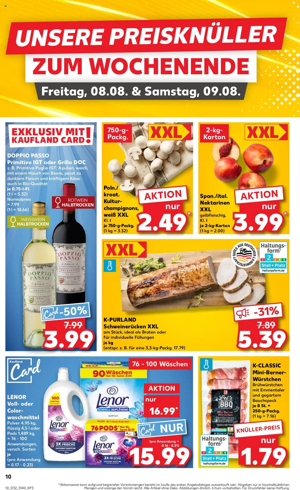 Kaufland prospekt Leipzig	 - gültig ab dem 07.08.2025 | Seite: 10 | Produkte: Lenor, Nektarinen, Doppio passo primitivo, Fleisch