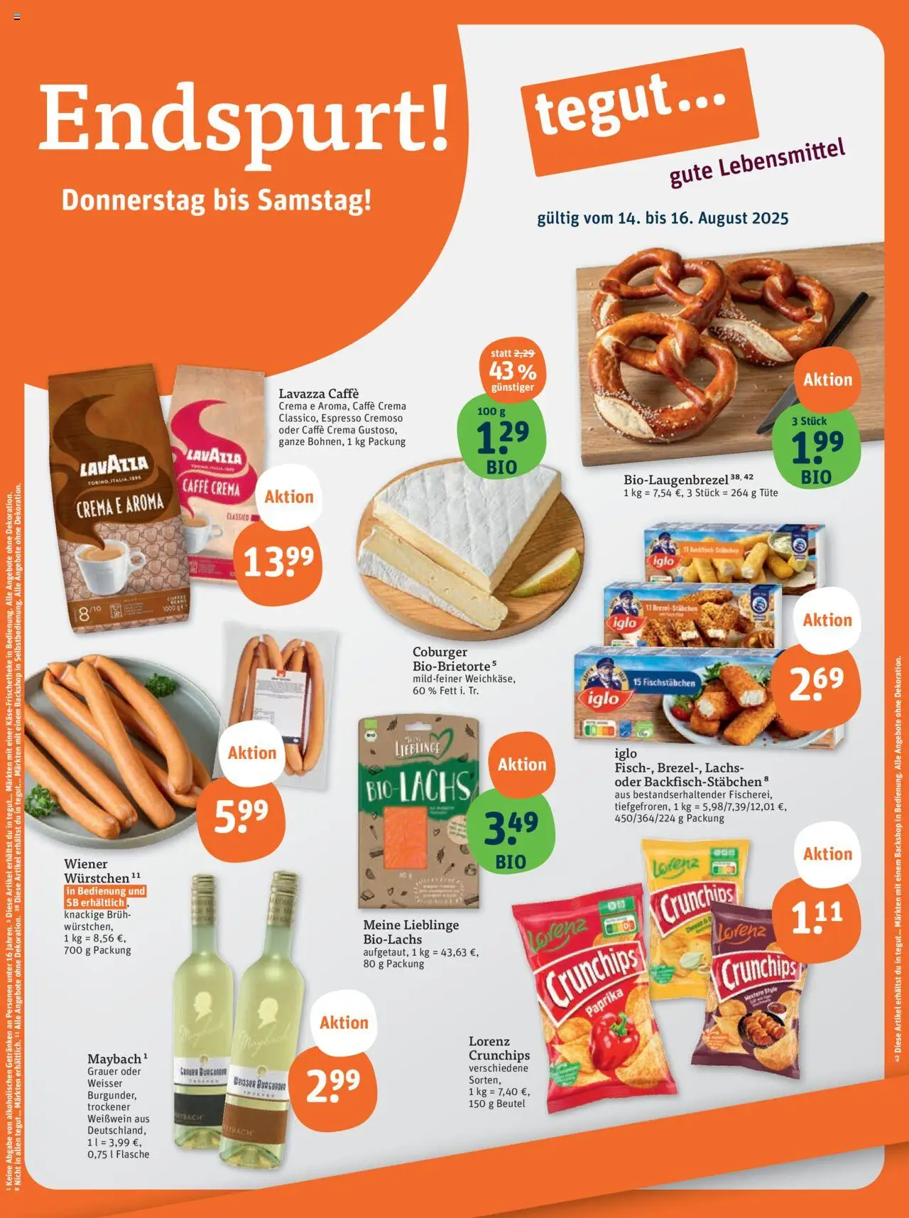 Tegut Prospekt - gültig ab dem 11.08.2025 | Seite: 1 | Produkte: Lavazza, Lachs, Fischstabchen, Paprika