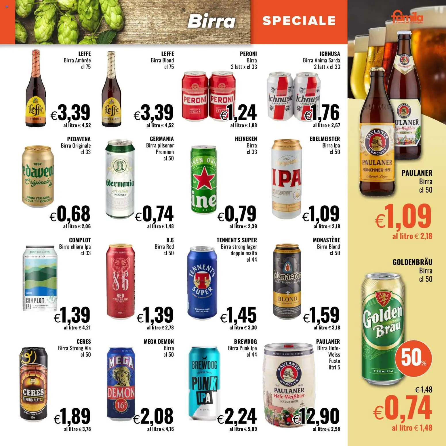 Volantino Famila del 22.01.2026 | Pagina: 17 | Prodotti: Tennent's, Birra, Ceres, Heineken
