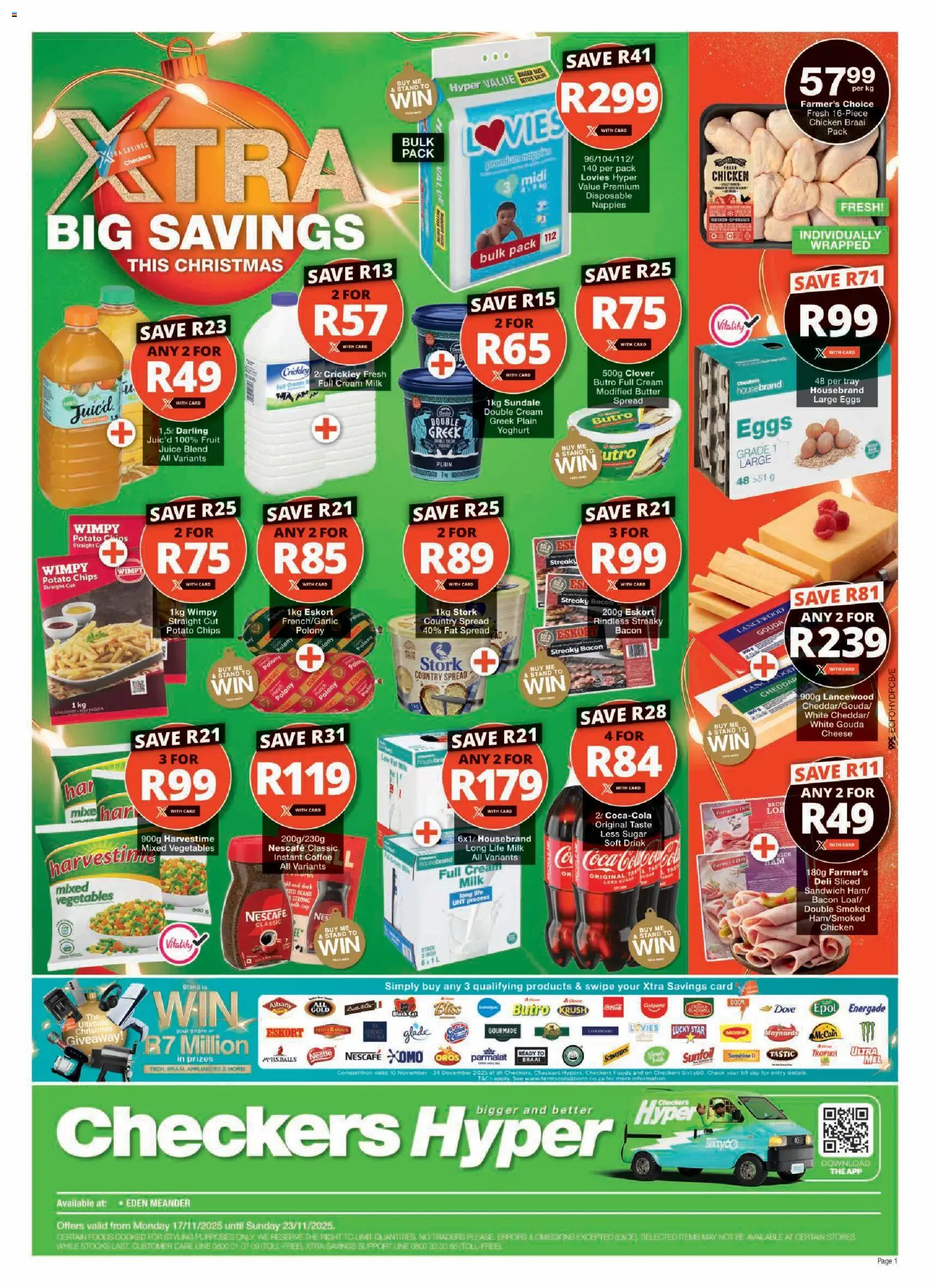 New Checkers catalogue – valid from 17.11.2025 | Page: 1 | Products: Beans, Cheese, Juice, Nappies