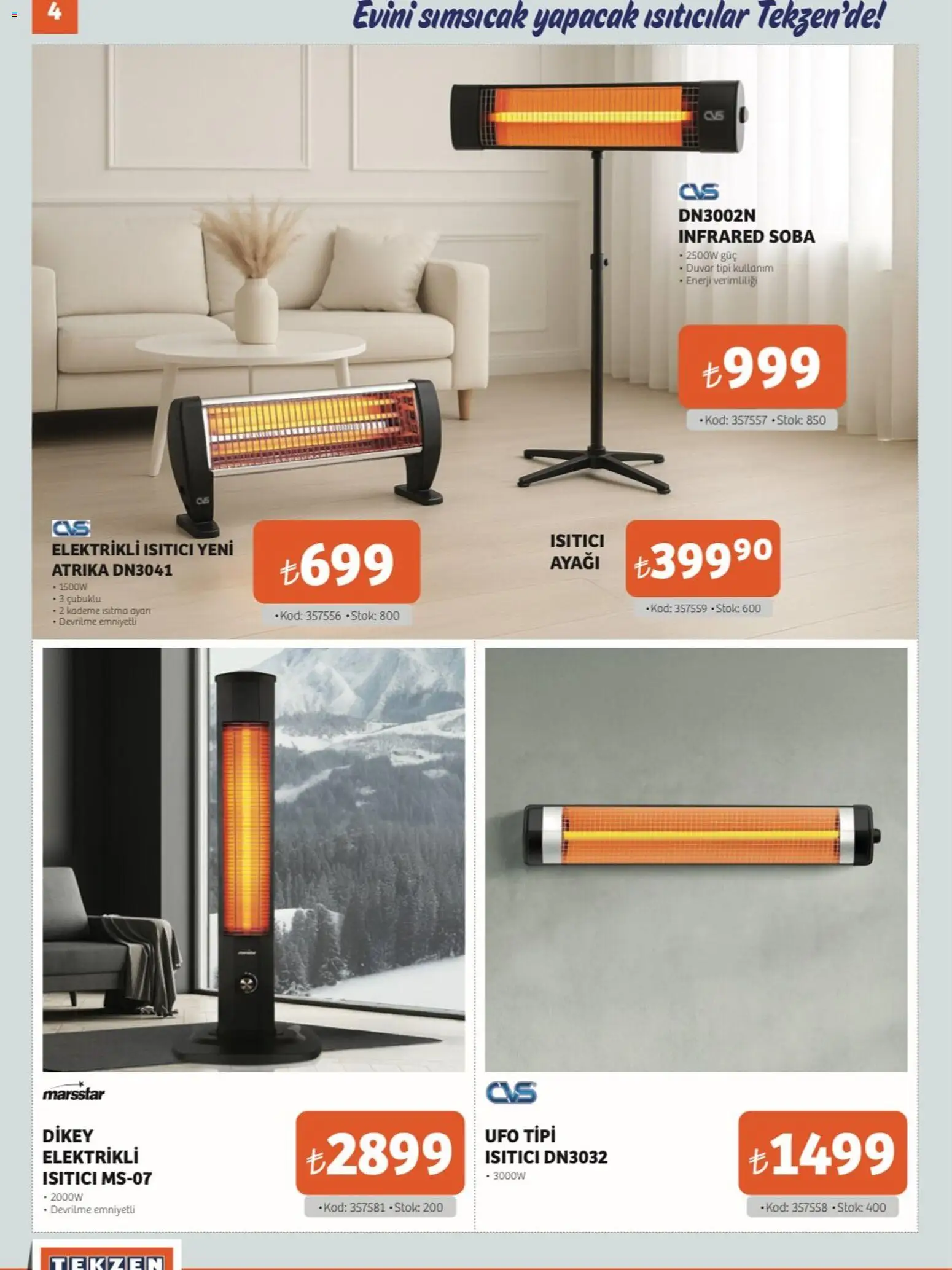 Tekzen Katalog - 06.01.2026 tarihinden itibaren geçerlidir | Sayfa: 4 | Ürünler: Soba, Elektrikli ısıtıcı