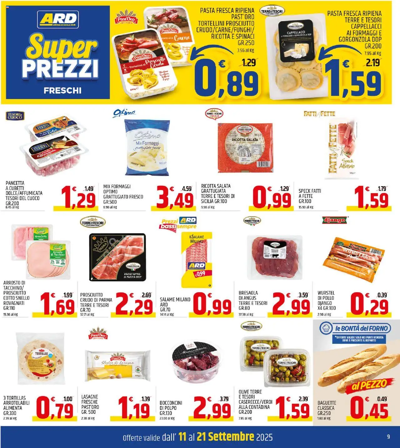 Volantino ARD Discount del 11.09.2025 | Pagina: 9 | Prodotti: Pollo, Tacchino, Prosciutto, Pasta