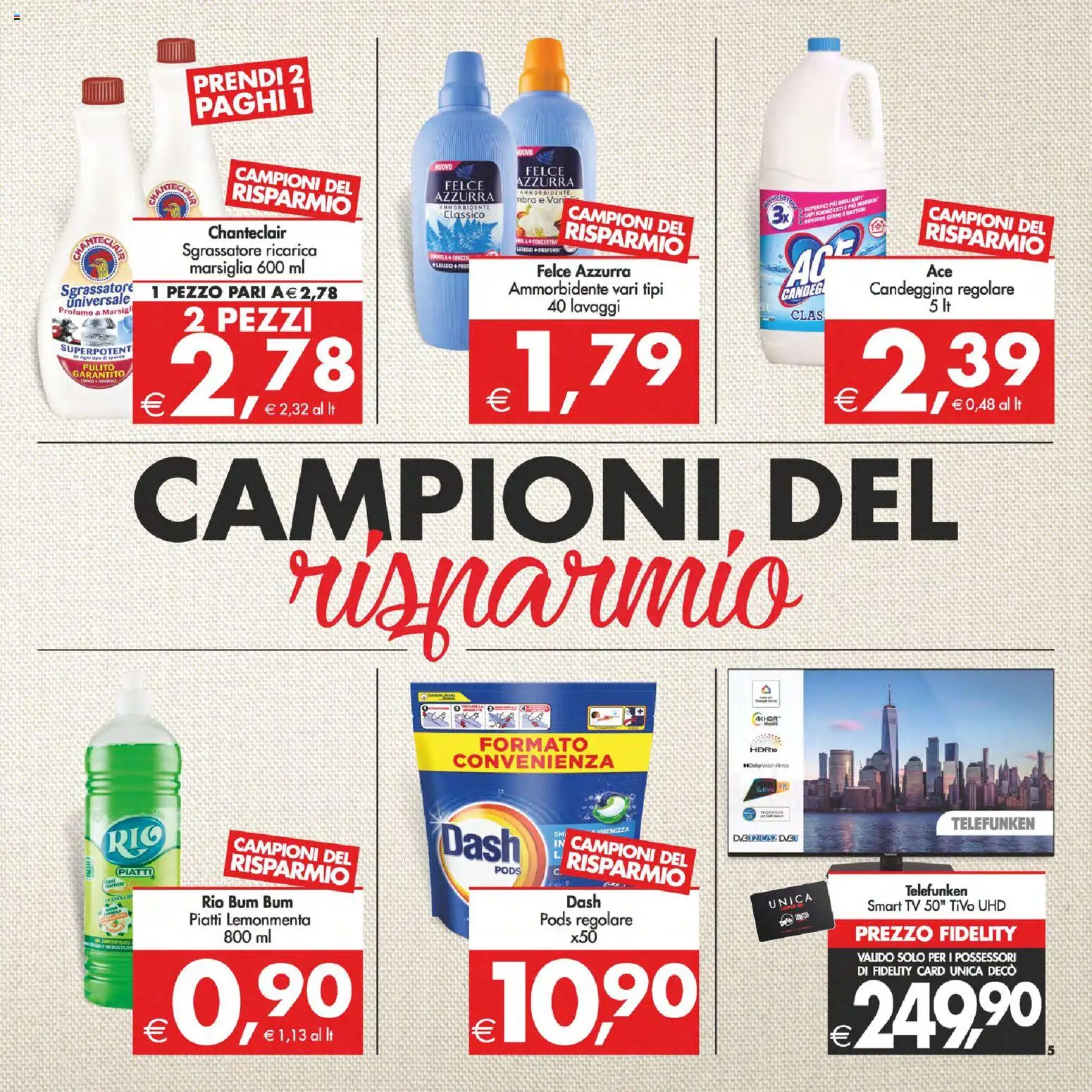 Volantino Decò del 24.10.2025 | Pagina: 5 | Prodotti: smart TV, Candeggina, Sgrassatore, TV
