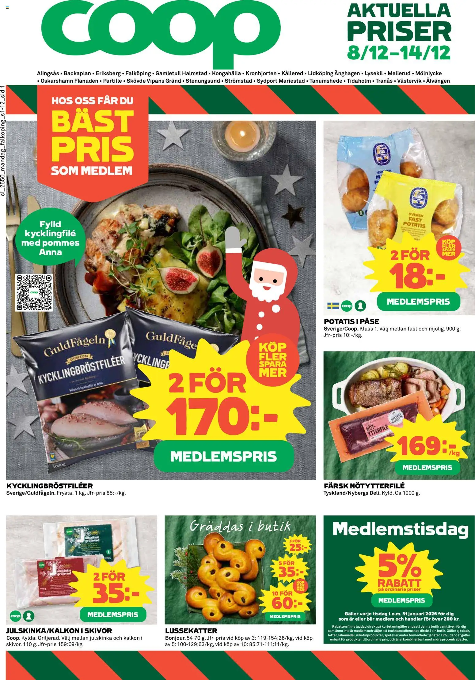Coop reklamblad aktuell från 08.12.2025 | Sida: 1 | Produkter: Galler, Kalkon, Potatis, Spel