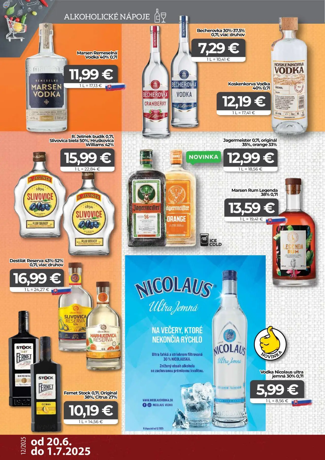 CBA Komfos leták │ platný od 20.06.2025 | Strana: 14 | Produkty: Becherovka, Budík, Destilát, Nicolaus vodka