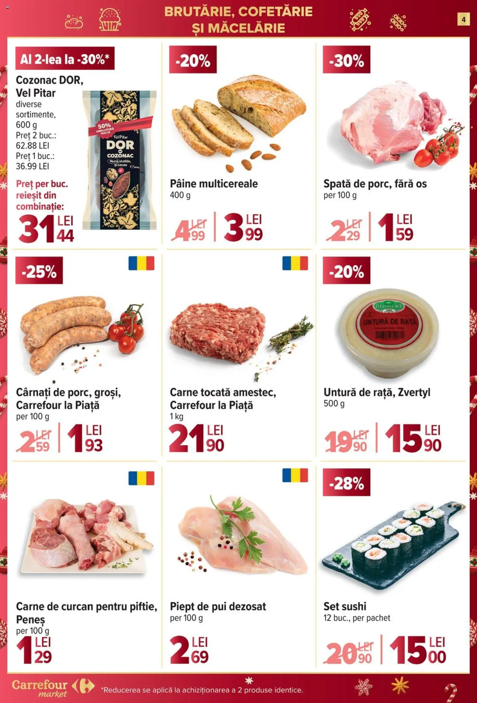 Noul catalog Carrefour – valabil de la 17.12.2025 | Pagină: 4 | Produse: Sushi, Pâine, Carne tocată, Cârnați