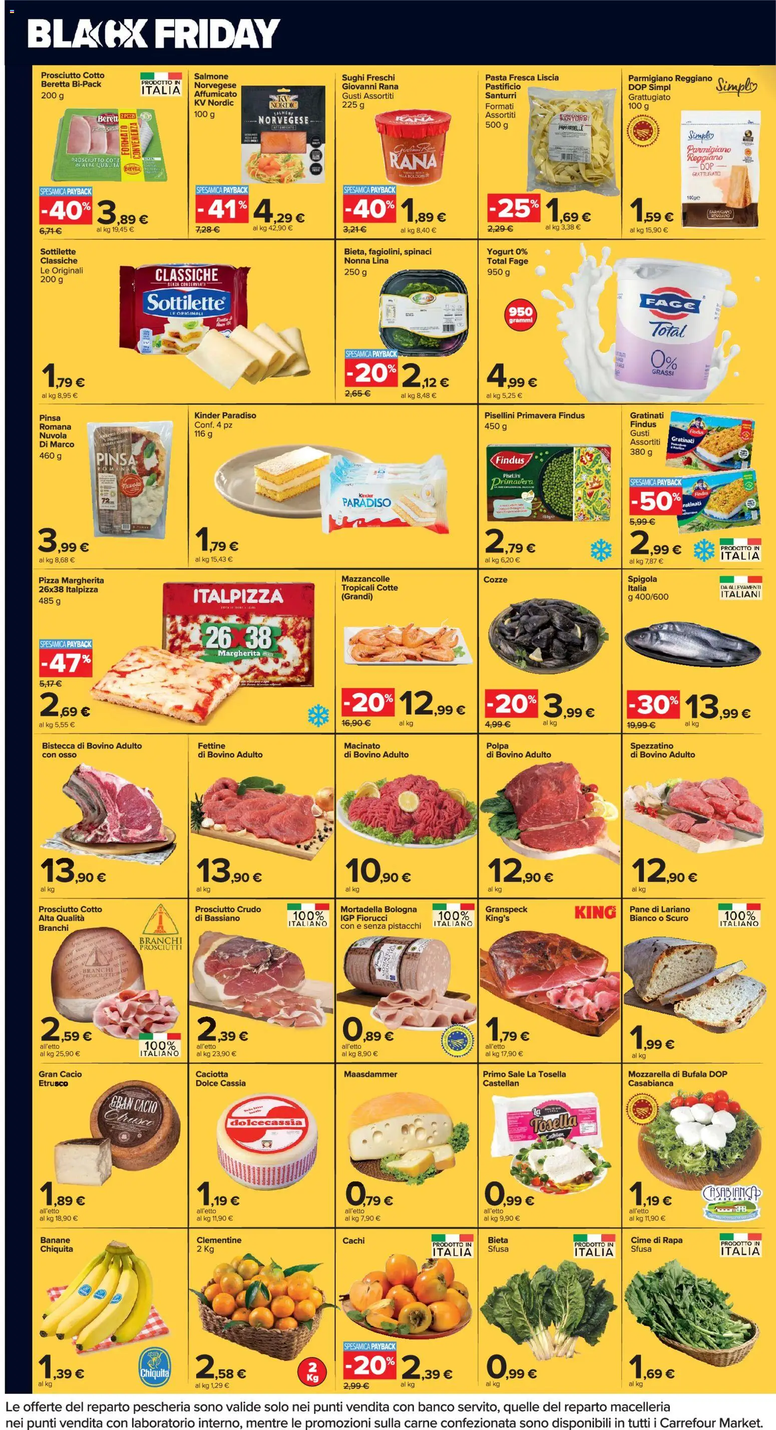 Volantino Carrefour del 17.11.2025 | Pagina: 2 | Prodotti: Prosciutto Cotto, Mozzarella, Mortadella, Spigola