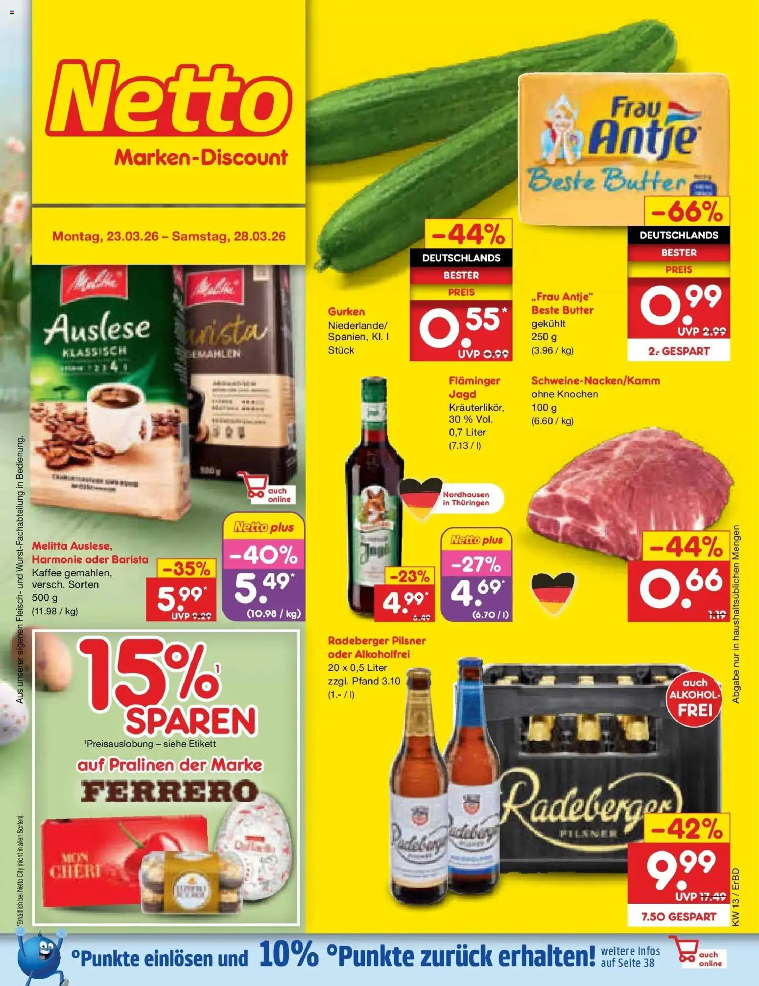 Netto Marken-Discount Prospekt Jena-Lobeda	 – gültig ab 23.03.2026 | Seite: 1 | Produkte: Melitta, Butter, Kaffee, Gurken