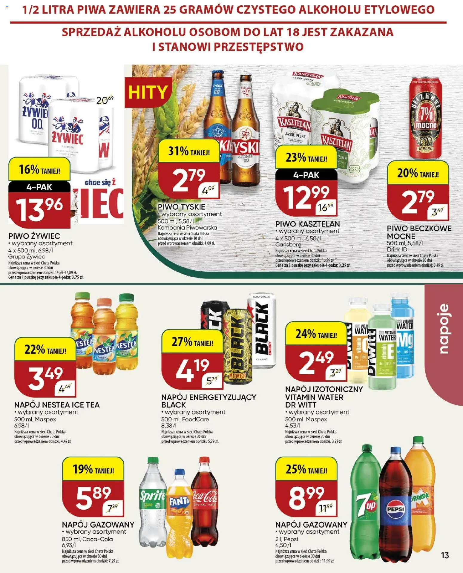 Chata Polska Gazetka od 26.02.2026 | Strona: 13 | Produkty: Napoje, Pepsi, Sprite, Tyskie