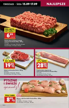 Chude mięso mielone z szynki wieprzowej Kraina Mięs, 500 g, Chude mięso mielone z szynki wieprzowej, 500 g od 15.09.2025 | Strona: 26 | Produkty: Mięso mielone z szynki, Mięso z uda kurczaka, Mięso, Mięso mielone