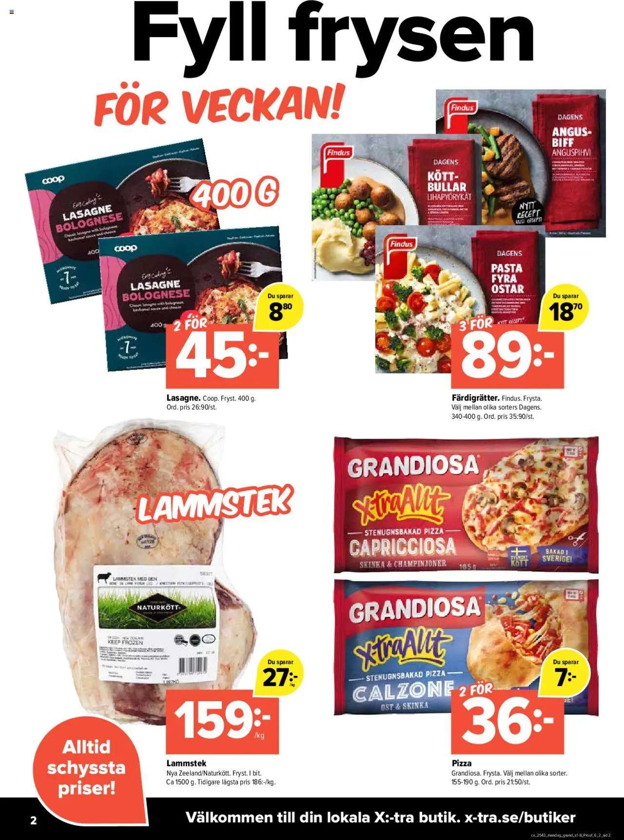Coop X:-TRA reklamblad aktuell från 20.10.2025 | Sida: 2 | Produkter: Ost, Skinka, Pizza, Champinjoner