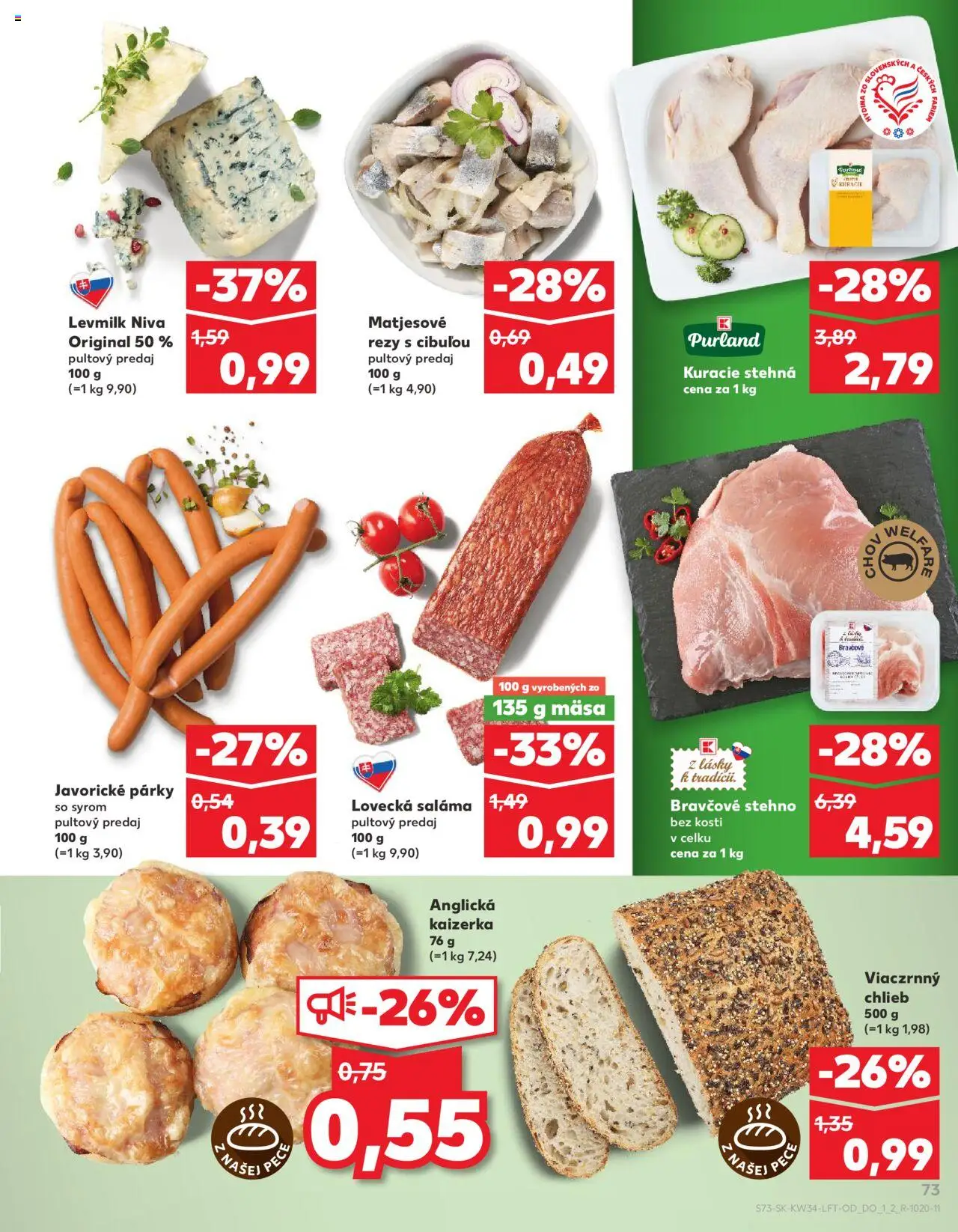 Kaufland Bratislava-Avion │ platný od 21.08.2025 | Strana: 73 | Produkty: Chlieb, Saláma, Kuracie stehná, Párky