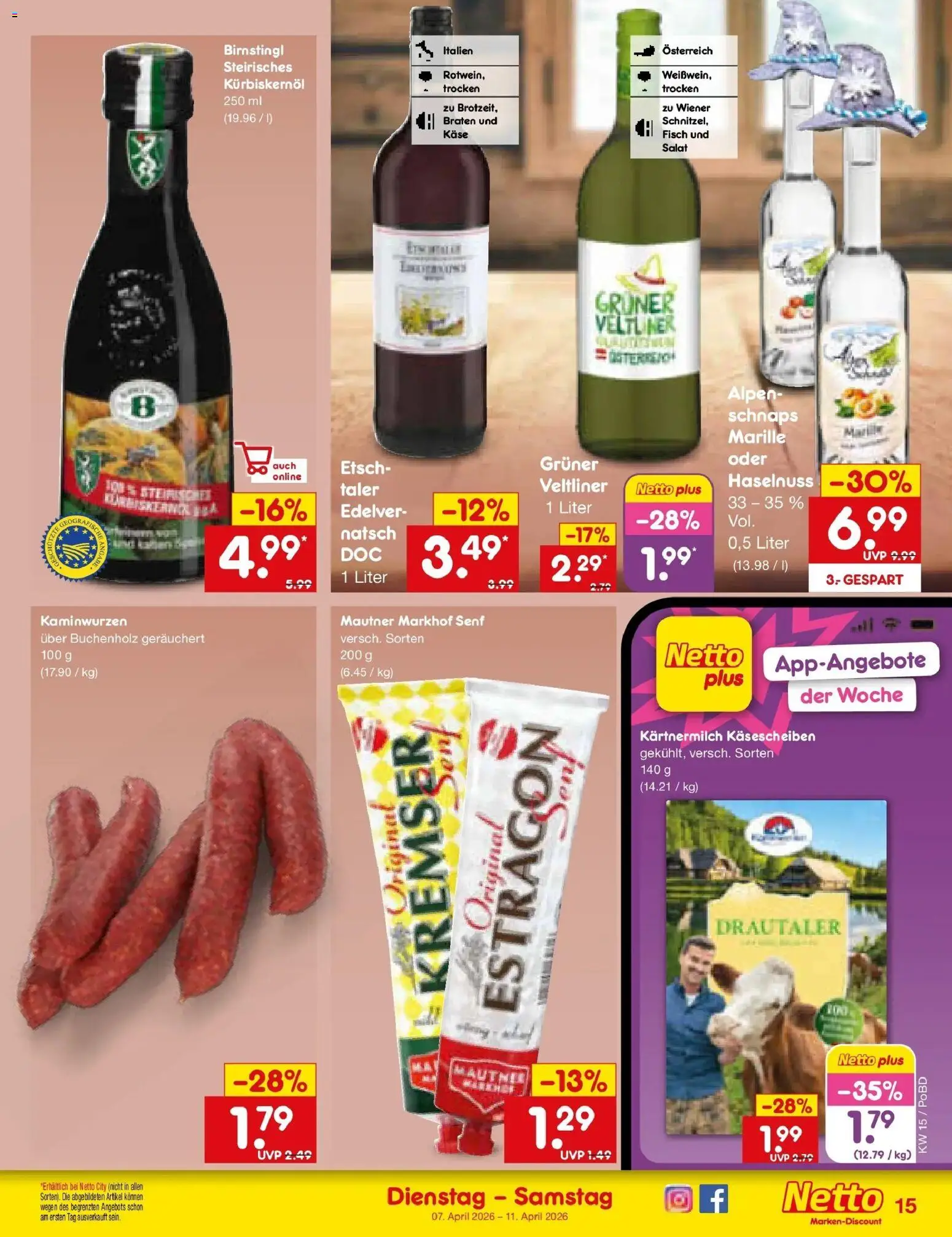 Netto Marken-Discount Prospekt Selb	 – gültig ab 05.04.2026 | Seite: 17 | Produkte: Kürbiskernöl, Schnaps, Fisch, Salat