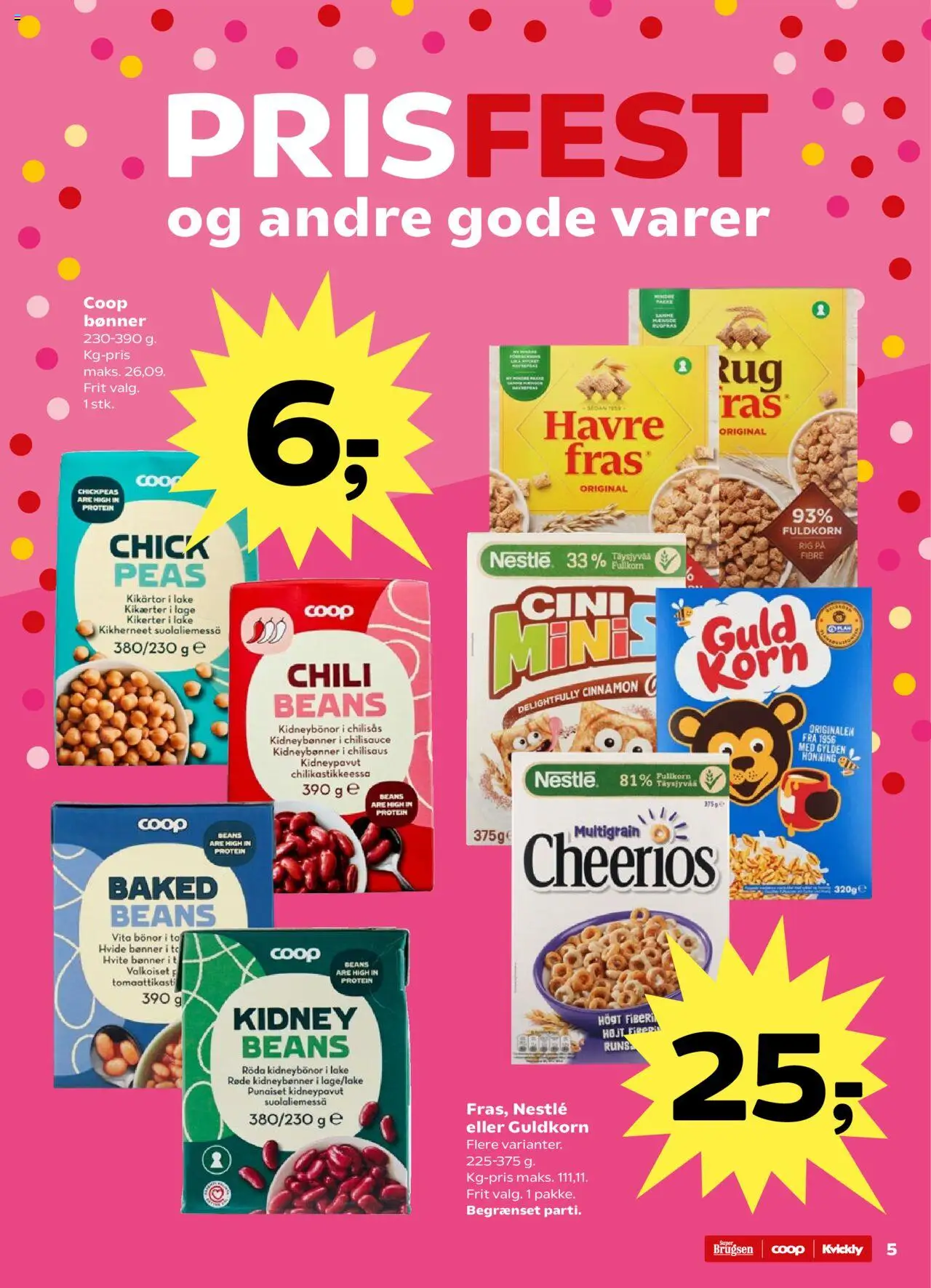Super Brugsen Tilbudsavis gyldig fra 22.08.2025 | Side: 5 | Produkter: Korn, Kikærter, Bønner, Kidneybønner