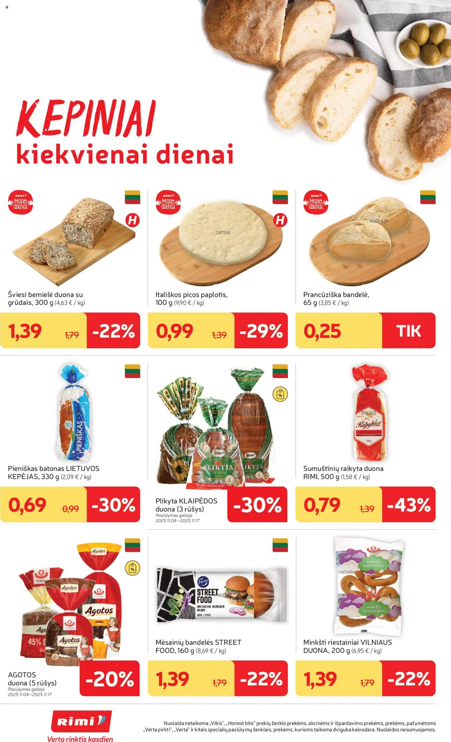 Rimi akcijos nuo 11.11.2025 | Puslapis: 18 | Prekių: Batonas, Bandelės, Duona