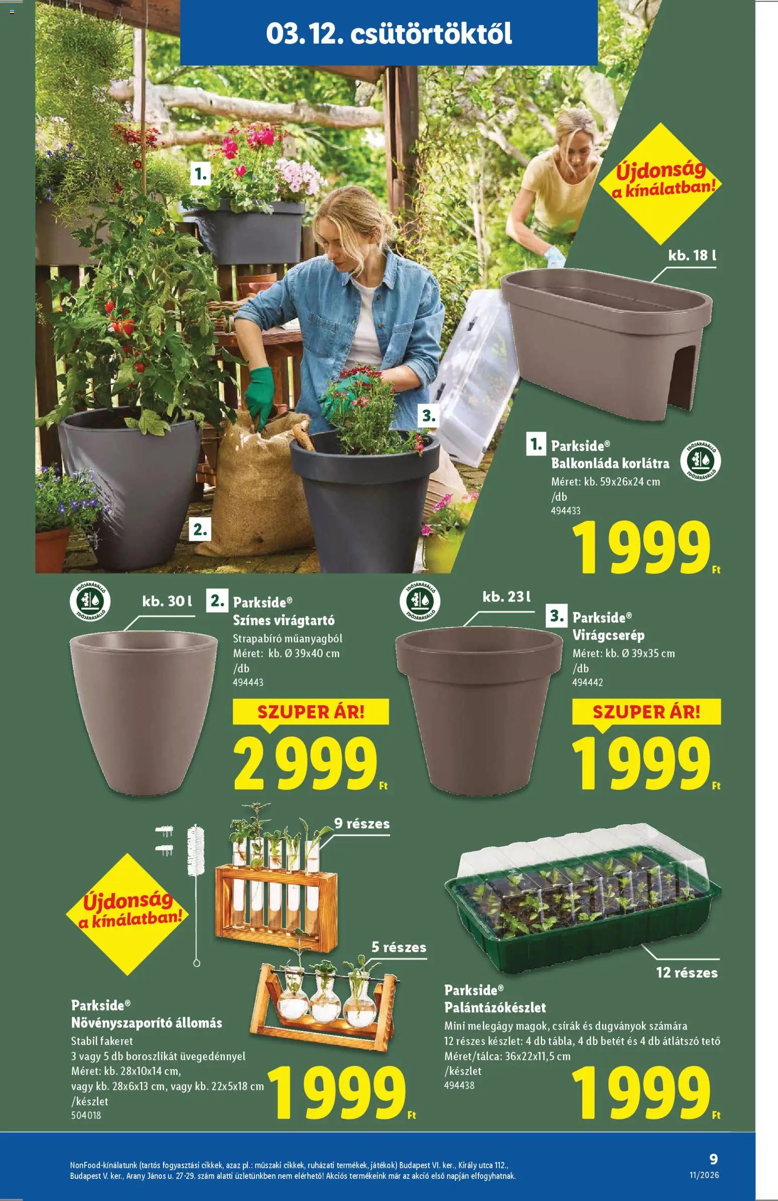 Lidl akciós ujság - amely érvényes a következő dátumtól: 12.03.2026 | Oldal: 9 | Termékek: Parkside, Virágtartó, Virágcserép, Balkonláda