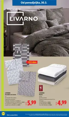 LIVARNO Plahta, Komad Od čistog pamuka Prikladna za madrace do visine 20 cm Dimenzije: cca 90-100x200 cm, 4.99 €; cca 140-160x200 cm, 6.99 € ili cca 180-200x200 cm, 7.99 € - Pregled kataloga iz trgovine Lidl, vrijedi od 30.03.2026 | Stranica: 40