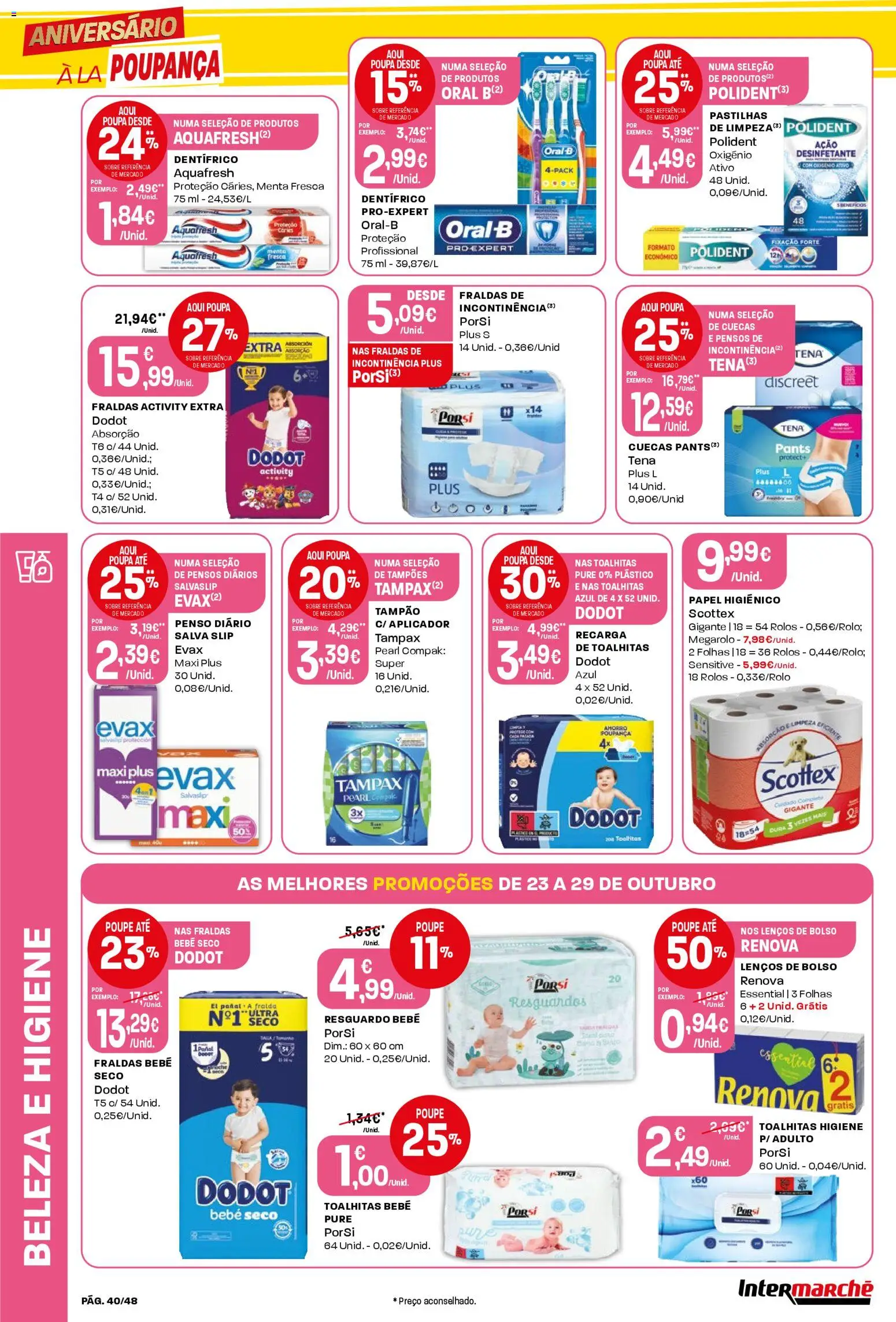 Intermarché folheto │ válido de 23.10.2025 | Página: 40 | Produtos: Papel higiénico, Fraldas, Cuecas