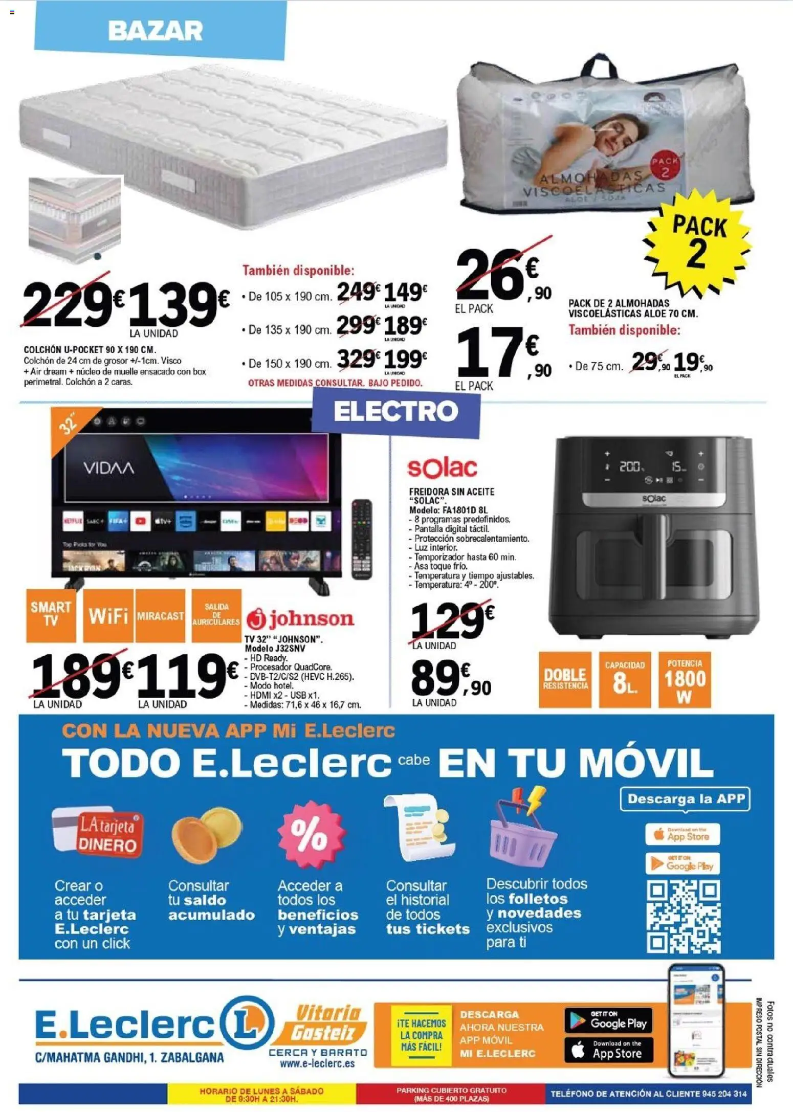 E.Leclerc Mas Barato │ válido desde el 04.03.2026 | Página: 12 | Productos: Teléfono, Colchon, Auriculares, Freidora