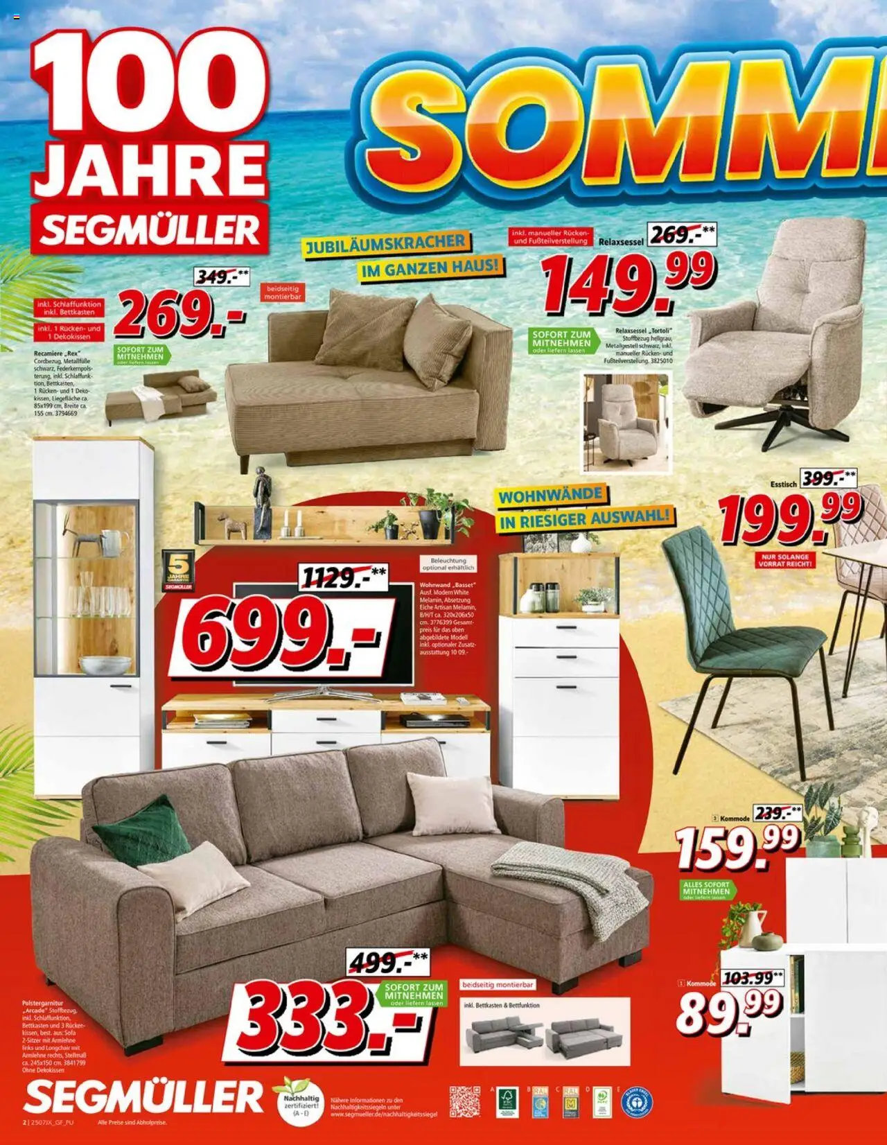 Segmüller Prospekt 	 - gültig ab dem 05.07.2025 | Seite: 2 | Produkte: Wohnwand, Esstisch, Kommode, Sofa