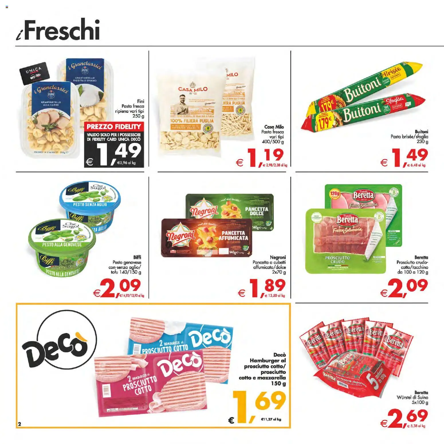 Volantino Decò del 24.02.2026 | Pagina: 2 | Prodotti: Suino, Pasta, Sugo, Hamburger