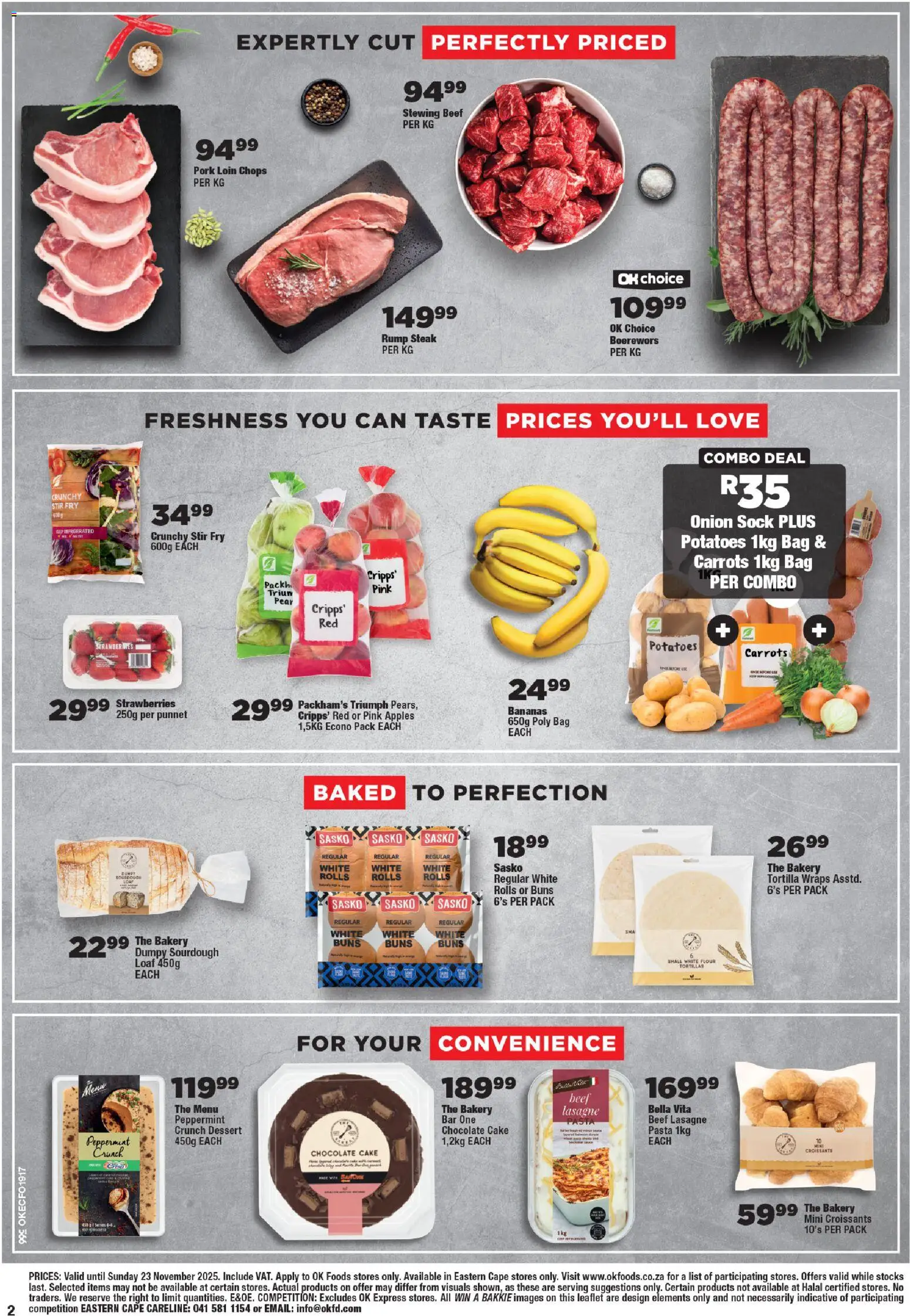 New OK Foods catalogue – valid from 12.11.2025 | Page: 2 | Products: Flour, Buns, Boerewors, Apples