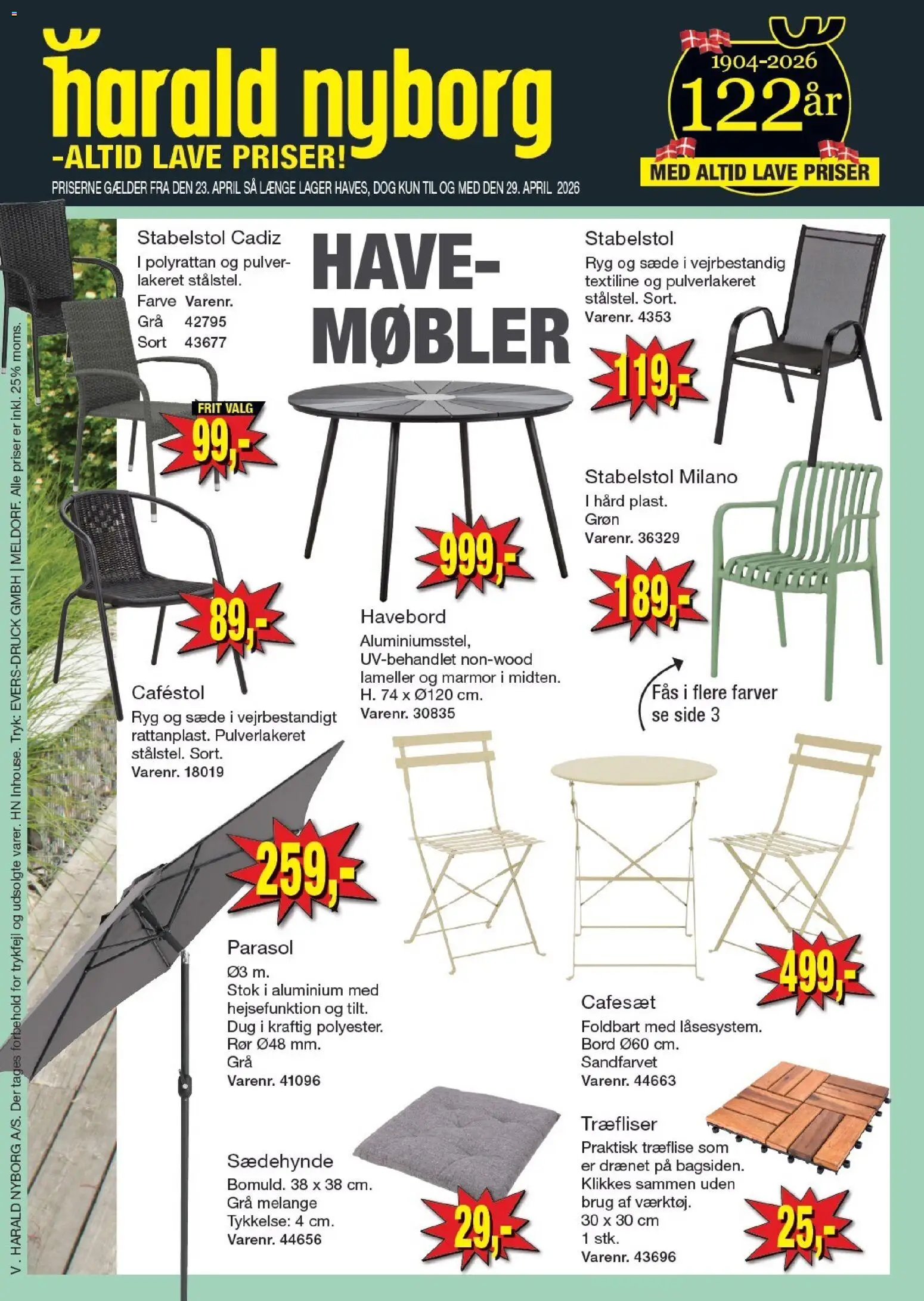 Harald Nyborg tilbudsavis – gyldig fra 23.04.2026 | Side: 75 | Produkter: Bord, Søm, Parasol