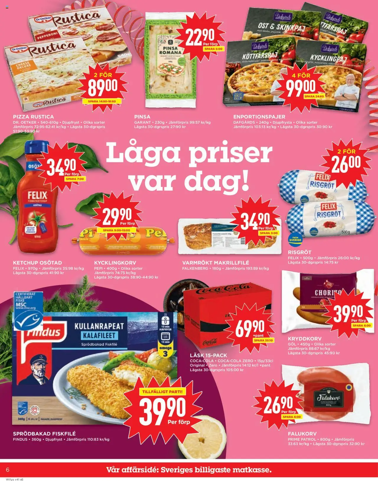Willys reklamblad aktuell från 06.10.2025 | Sida: 6 | Produkter: Falukorv, Pizza, Ketchup, Airfryer