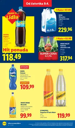 ROSA Mineralna negazirana voda, Multipak 4 x 1,5 l - pregled Lidl kataloga - važi od 09.04.2026 | Strana: 36 | Proizvode: Schweppes, Negazirana voda, Voda, Mineralna voda