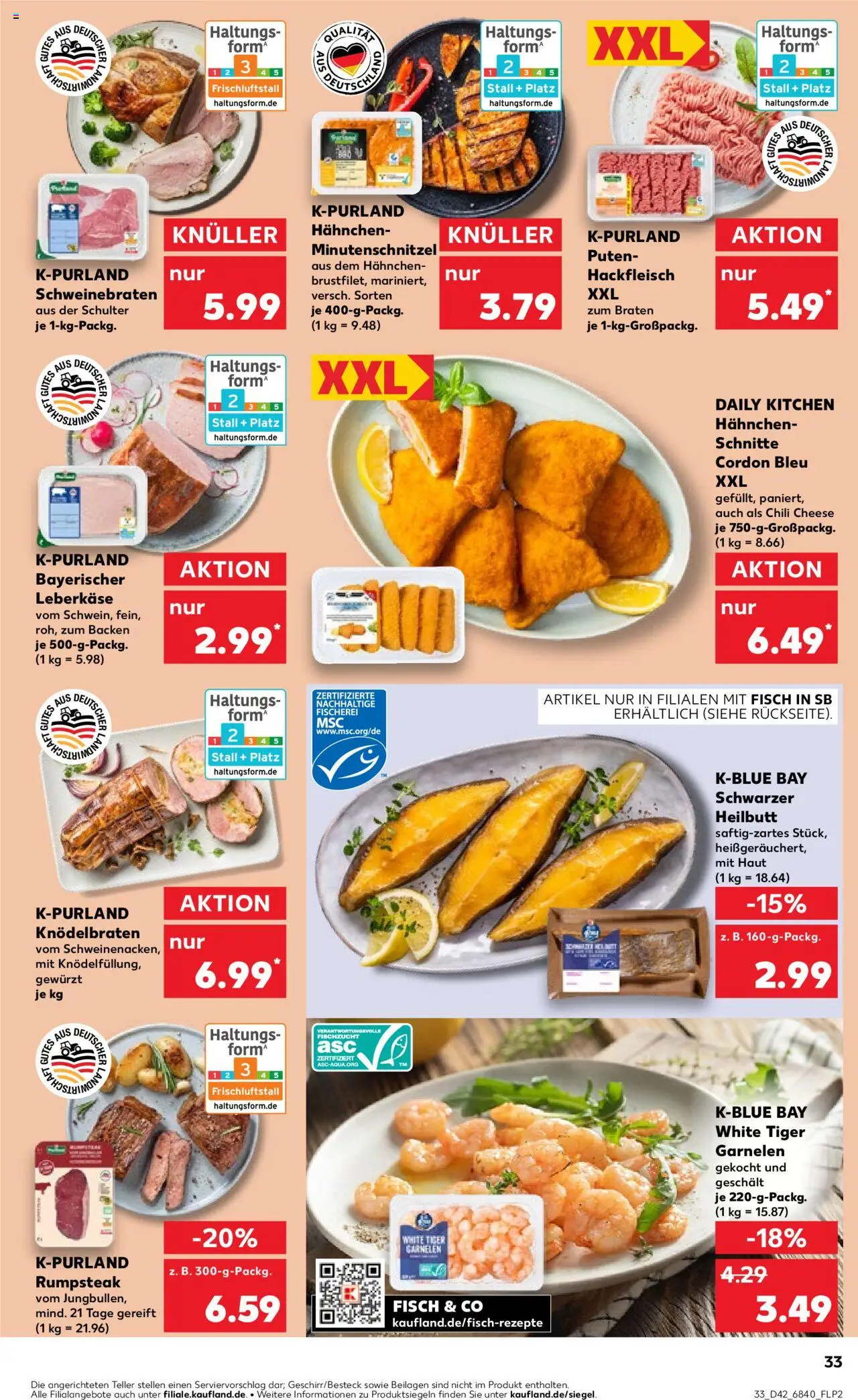Kaufland prospekt Kiel	 – gültig ab 16.10.2025 | Seite: 33 | Produkte: Rumpsteak, Hahnchen, Garnelen, Fisch