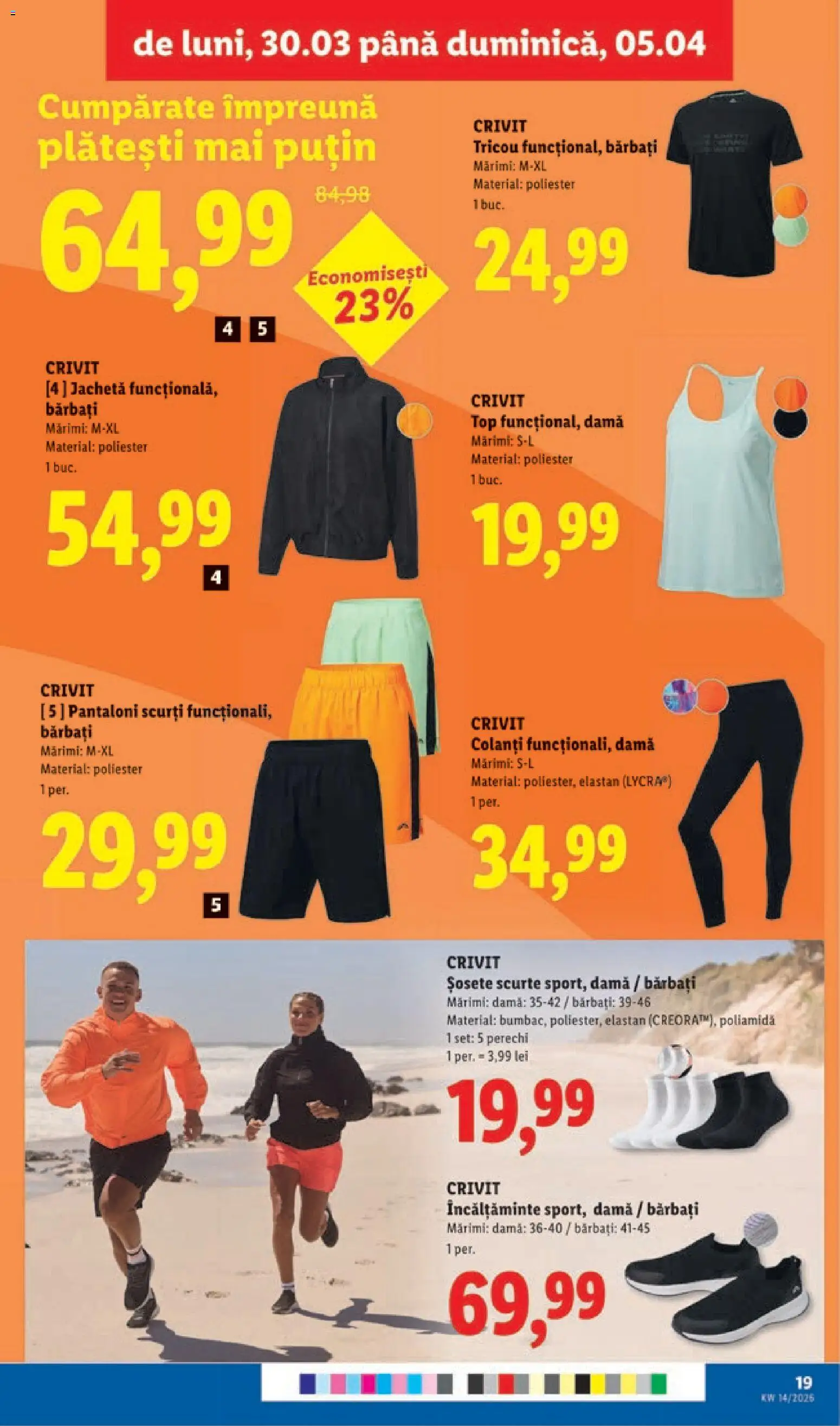 Noul catalog Lidl – valabil de la 30.03.2026 | Pagină: 19 | Produse: Top, Tricou, Pantaloni, Șosete