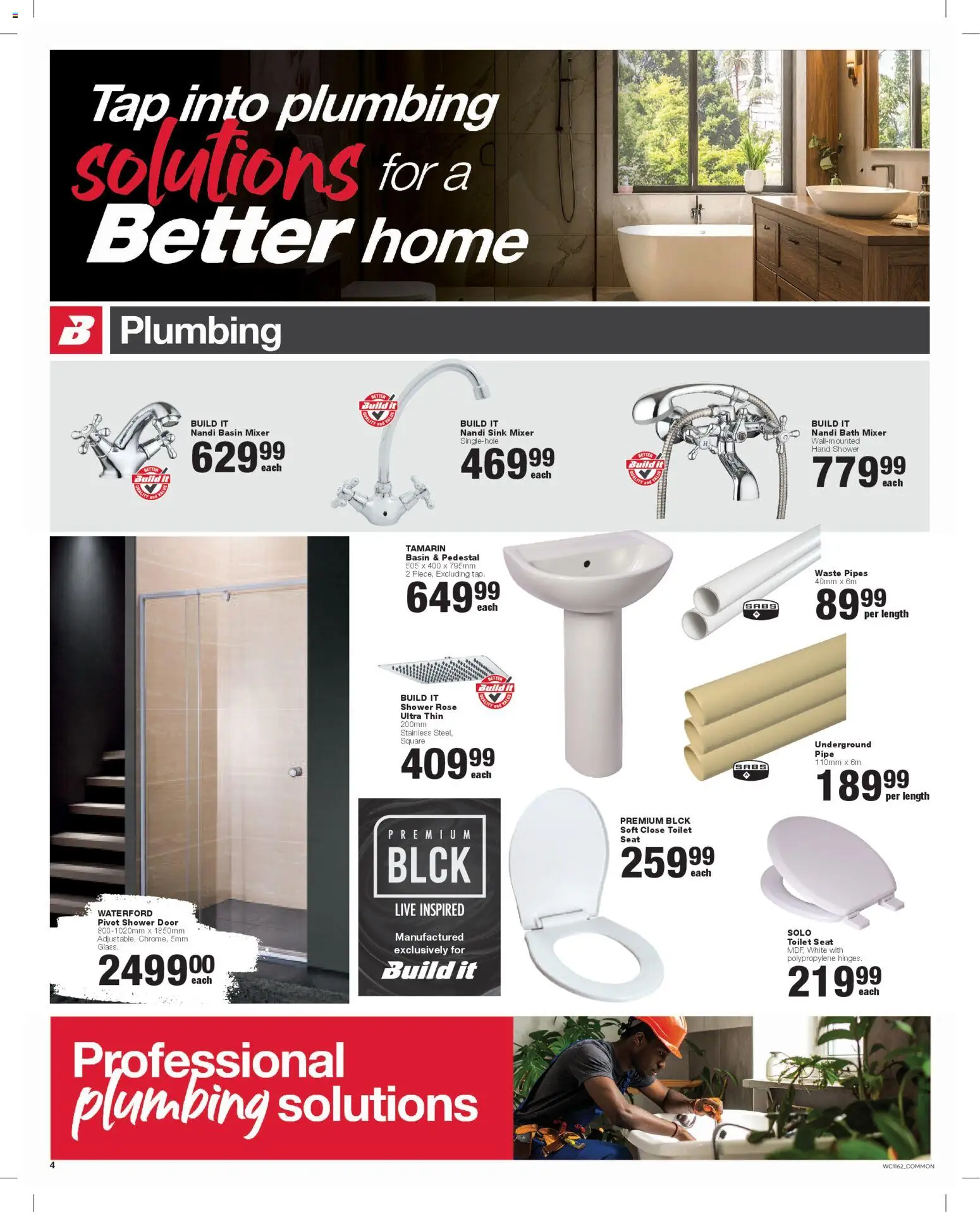 New Build It catalogue – valid from 24.02.2026 | Page: 4 | Products: Pedestal, Toilet, Shower, Basin