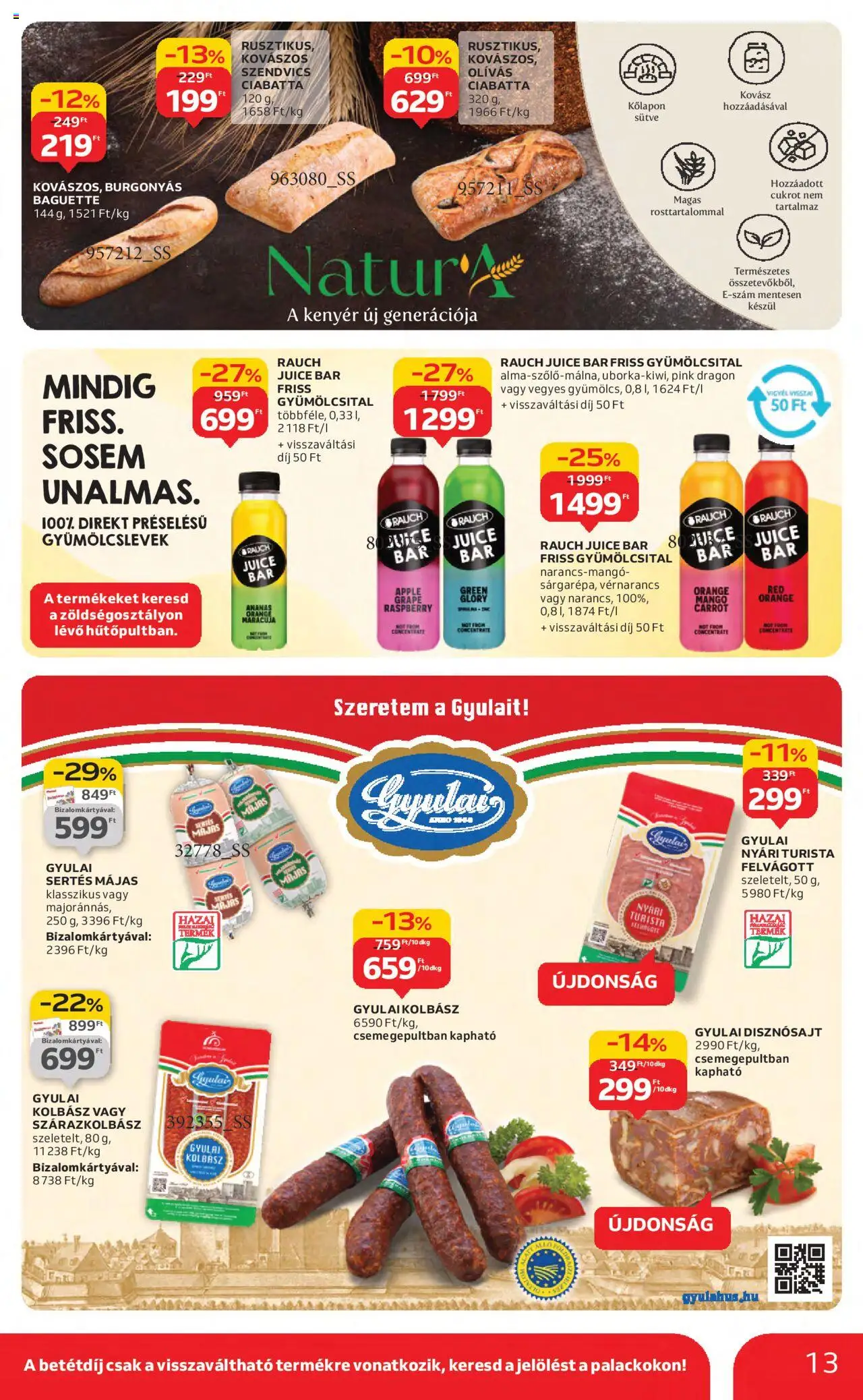Auchan akciós ujság - amely érvényes a következő dátumtól: 21.08.2025 | Oldal: 13 | Termékek: Kolbász, Gyümölcsital, Ciabatta, Felvágott