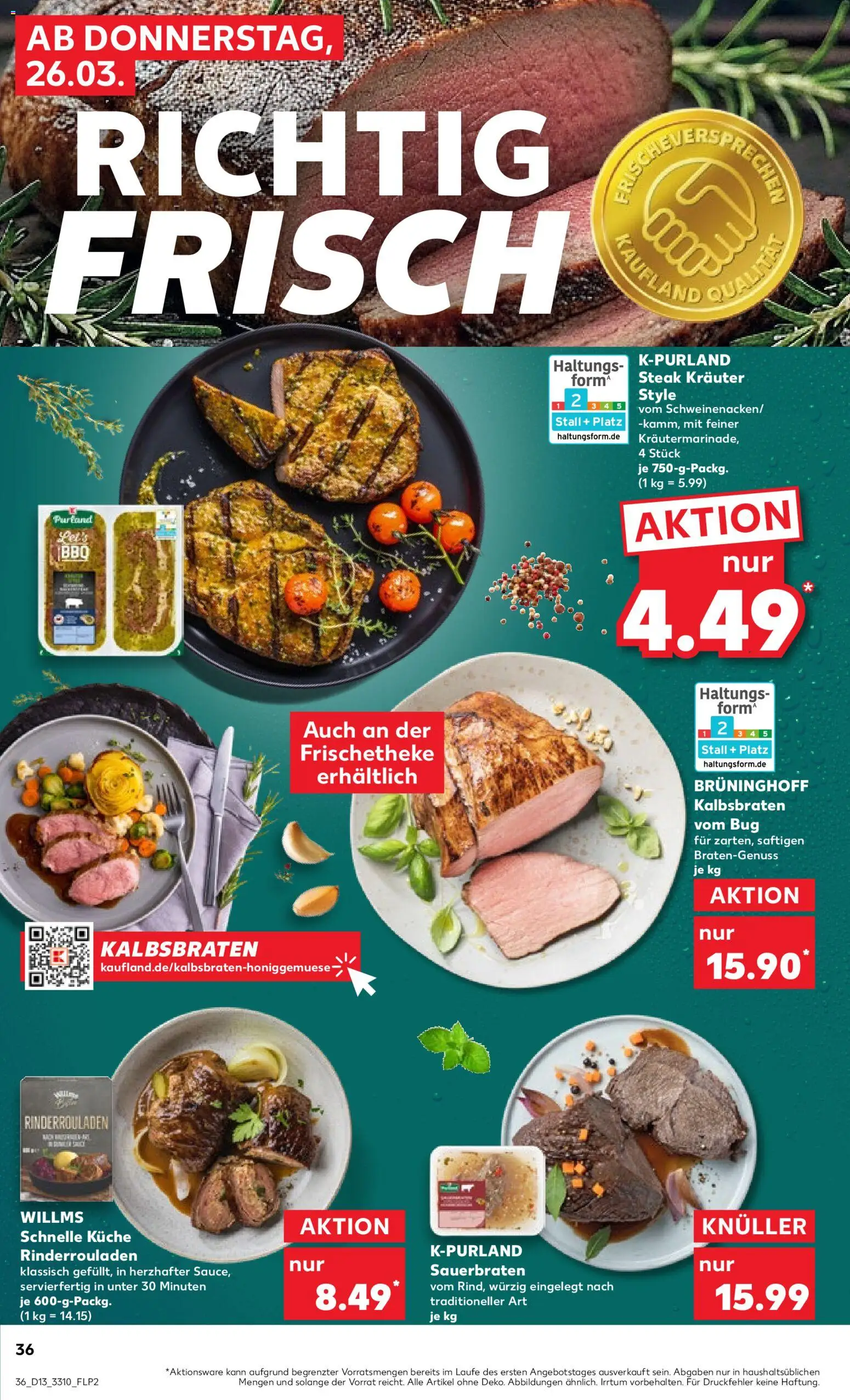 Kaufland Prospekt Leipzig	 – gültig ab 26.03.2026 | Seite: 36 | Produkte: Rinderrouladen, Küche, Steak
