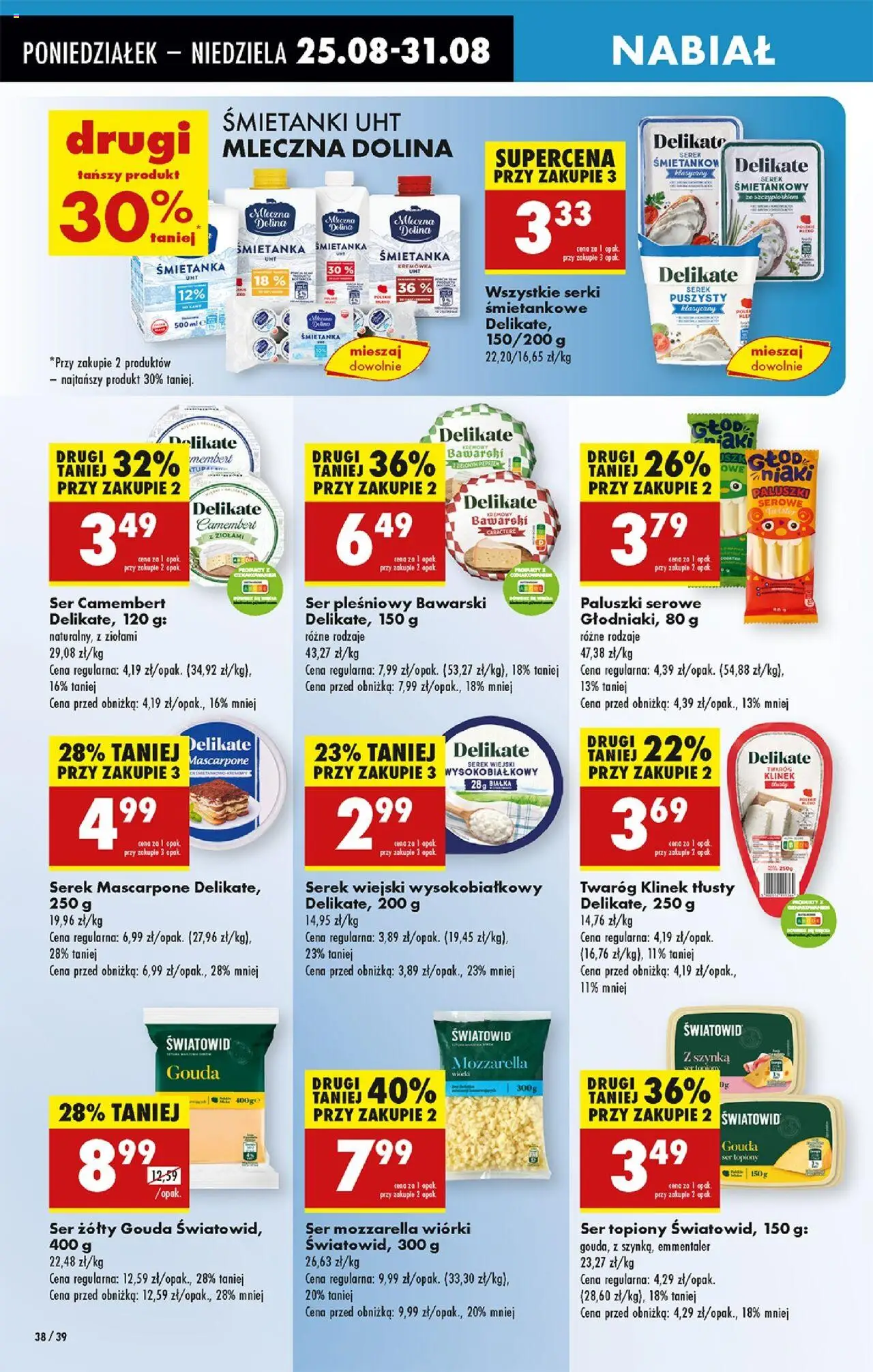 Biedronka gazetka od 25.08.2025 | Strona: 50 | Produkty: Ser pleśniowy, Cream cheese, Serek wiejski wysokobiałkowy, Mozzarella