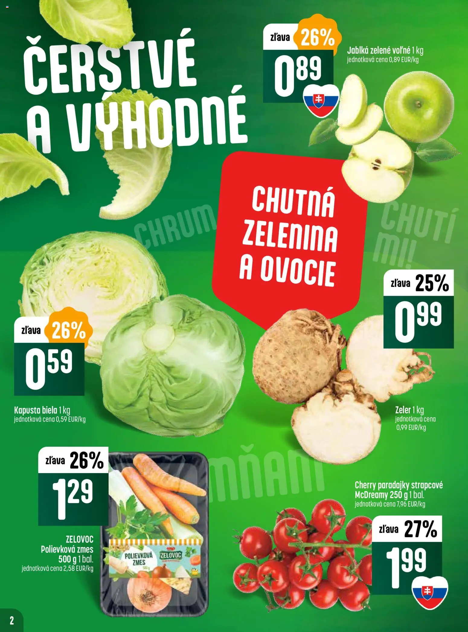 Nové COOP Jednota akcie – leták je platný od 13.11.2025 | Strana: 2 | Produkty: Kapusta, Jablká, Cherry paradajky, Ovocie